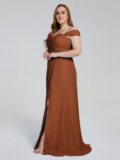 Catherine Elegant Straps Split Plus Size Bridesmaid Dresses