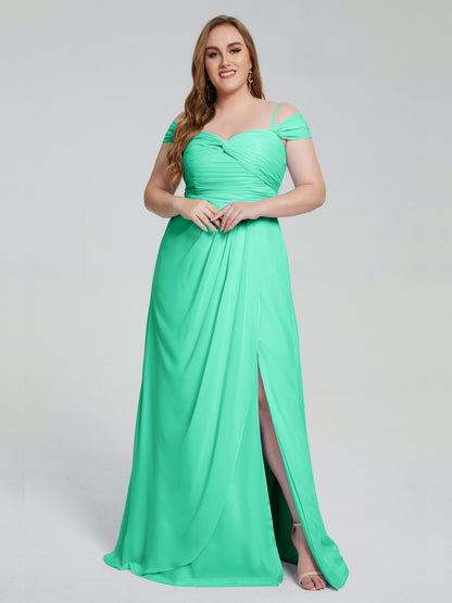 Catherine Elegant Straps Split Plus Size Bridesmaid Dresses