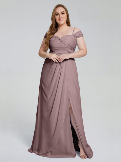 Catherine Elegant Straps Split Plus Size Bridesmaid Dresses