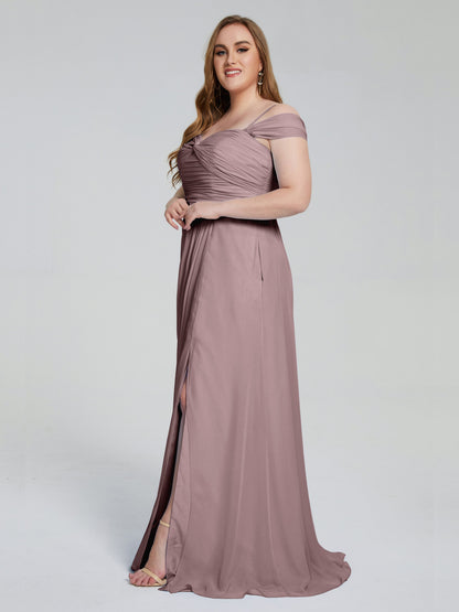 Catherine Elegant Straps Split Plus Size Bridesmaid Dresses