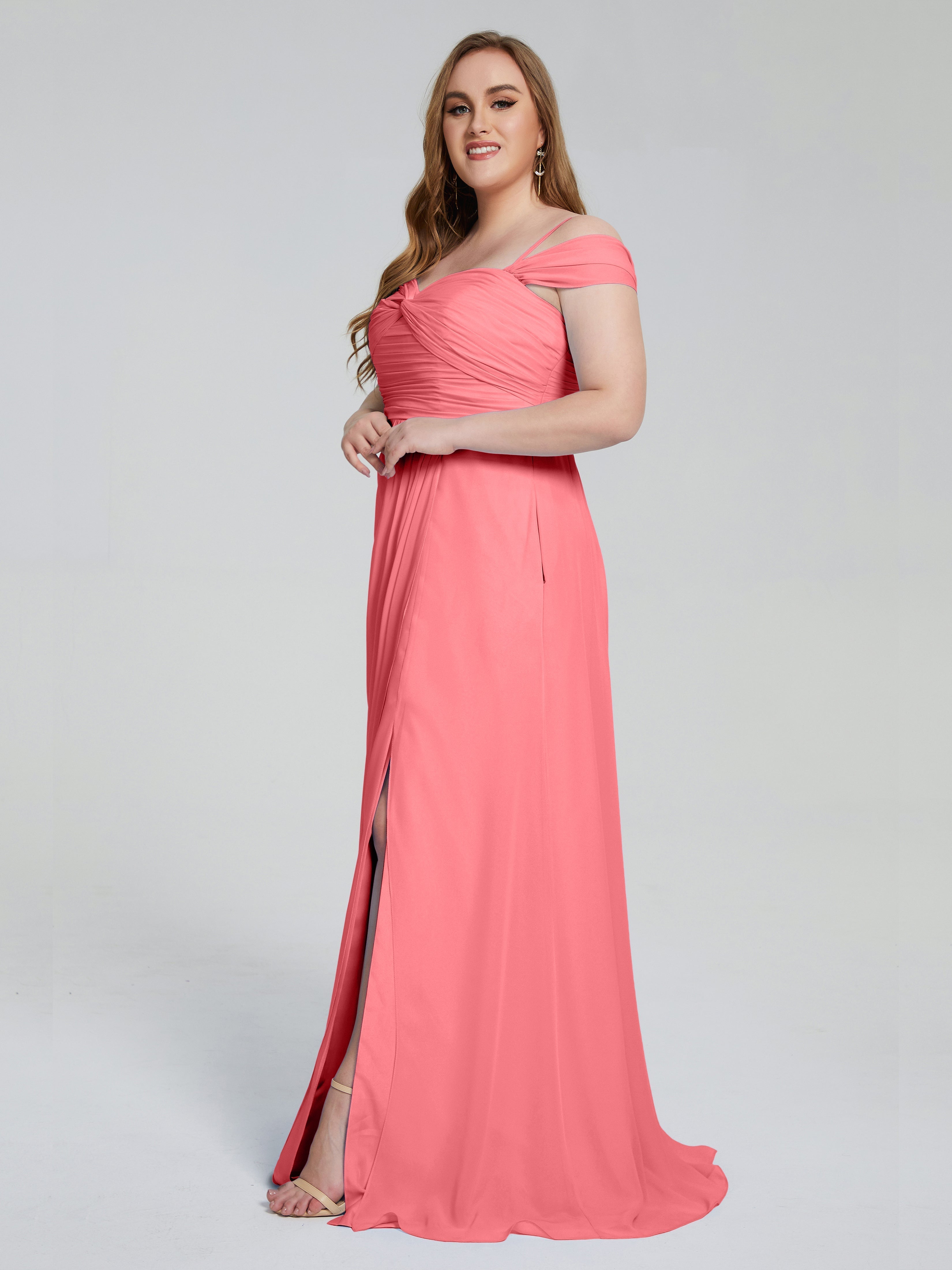 Catherine Elegant Straps Split Plus Size Bridesmaid Dresses