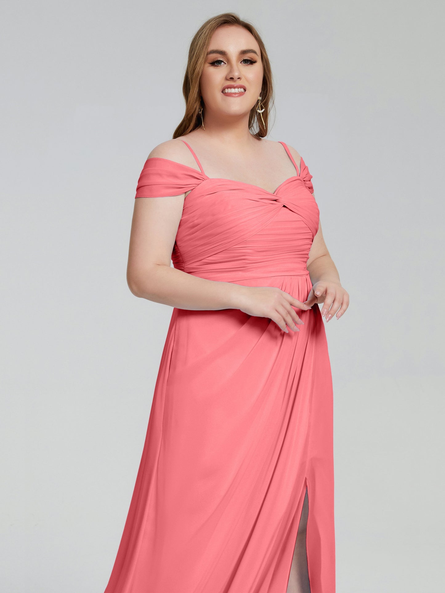 Catherine Elegant Straps Split Plus Size Bridesmaid Dresses