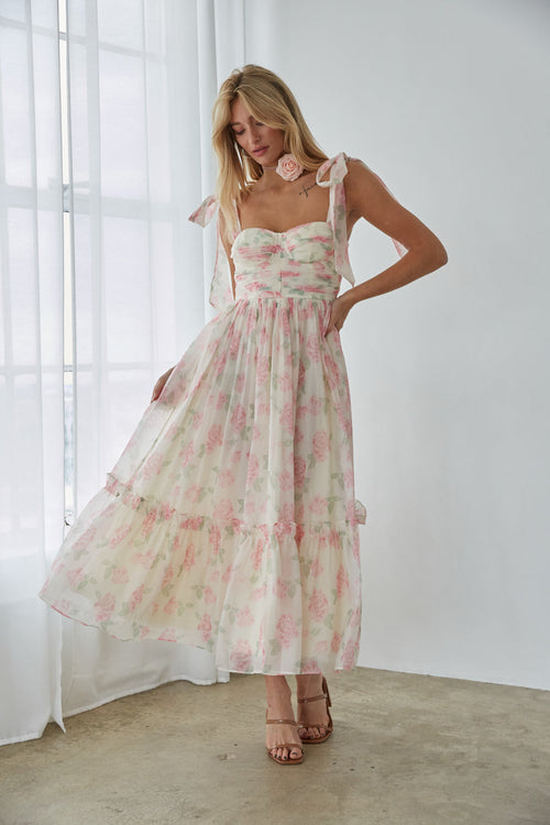 Celine Floral Tie Strap Maxi Dress