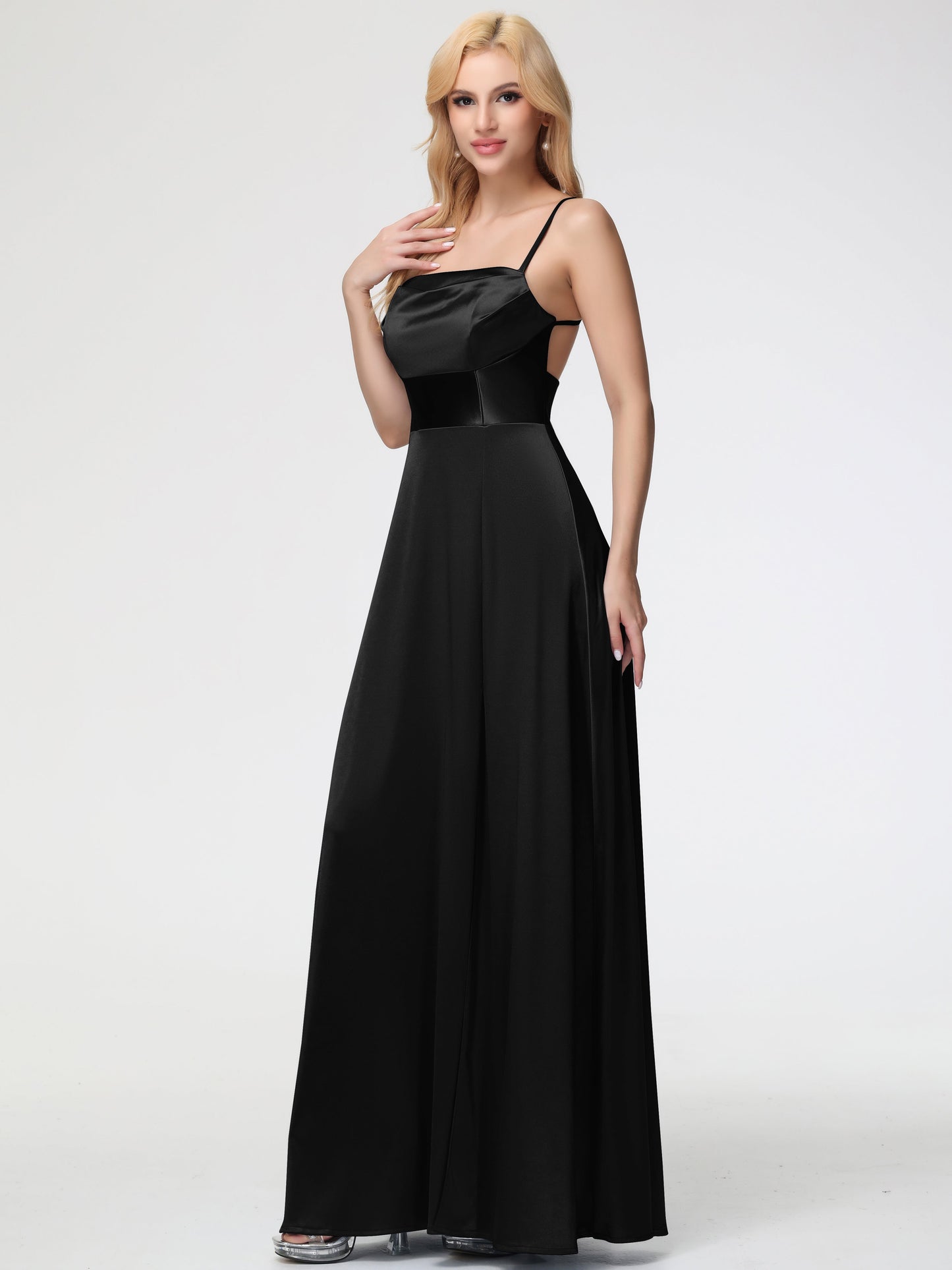 Blush Pink Bridesmaid Dresses Charming Spaghetti Straps A Line Stretch Satin Bridesmaid Dress With Slit