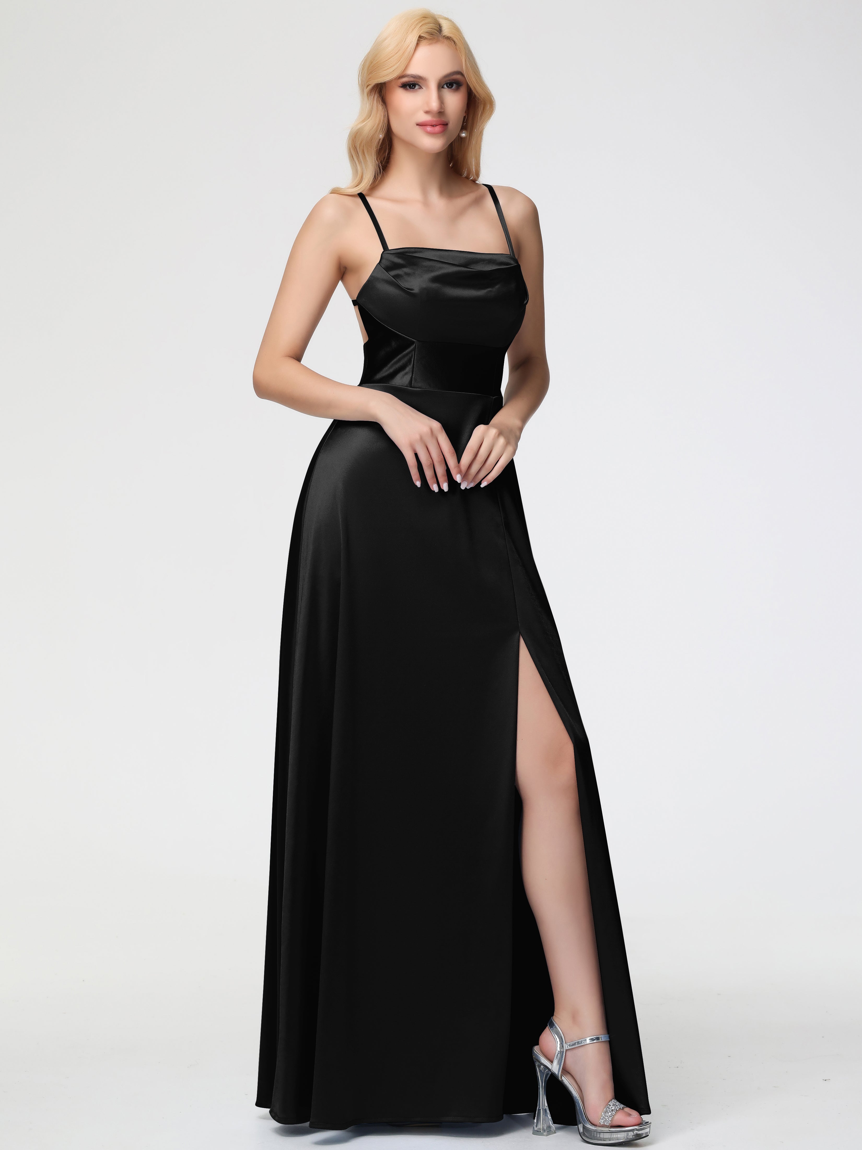 Blush Pink Bridesmaid Dresses Charming Spaghetti Straps A Line Stretch Satin Bridesmaid Dress With Slit