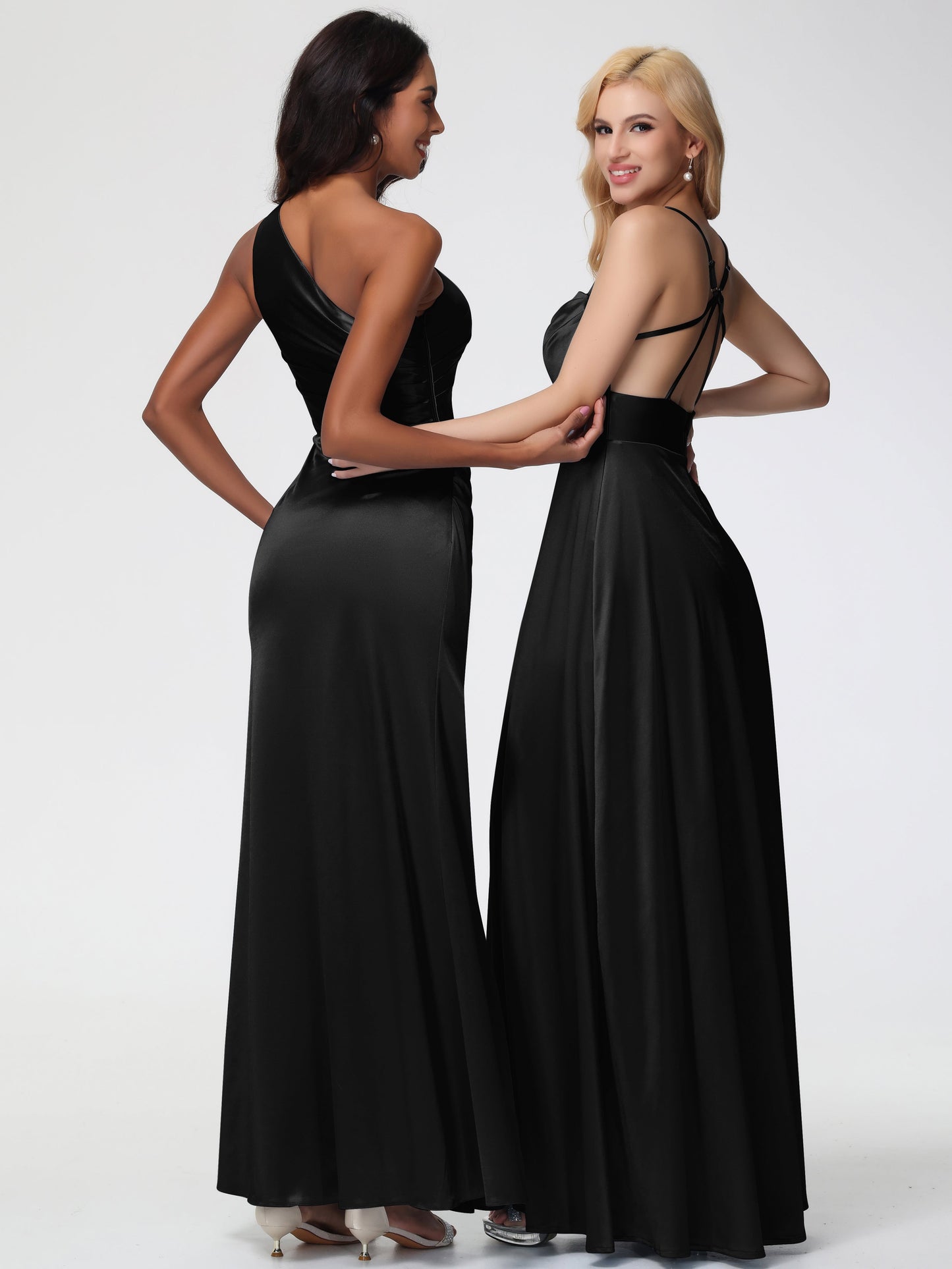 Blush Pink Bridesmaid Dresses Charming Spaghetti Straps A Line Stretch Satin Bridesmaid Dress With Slit