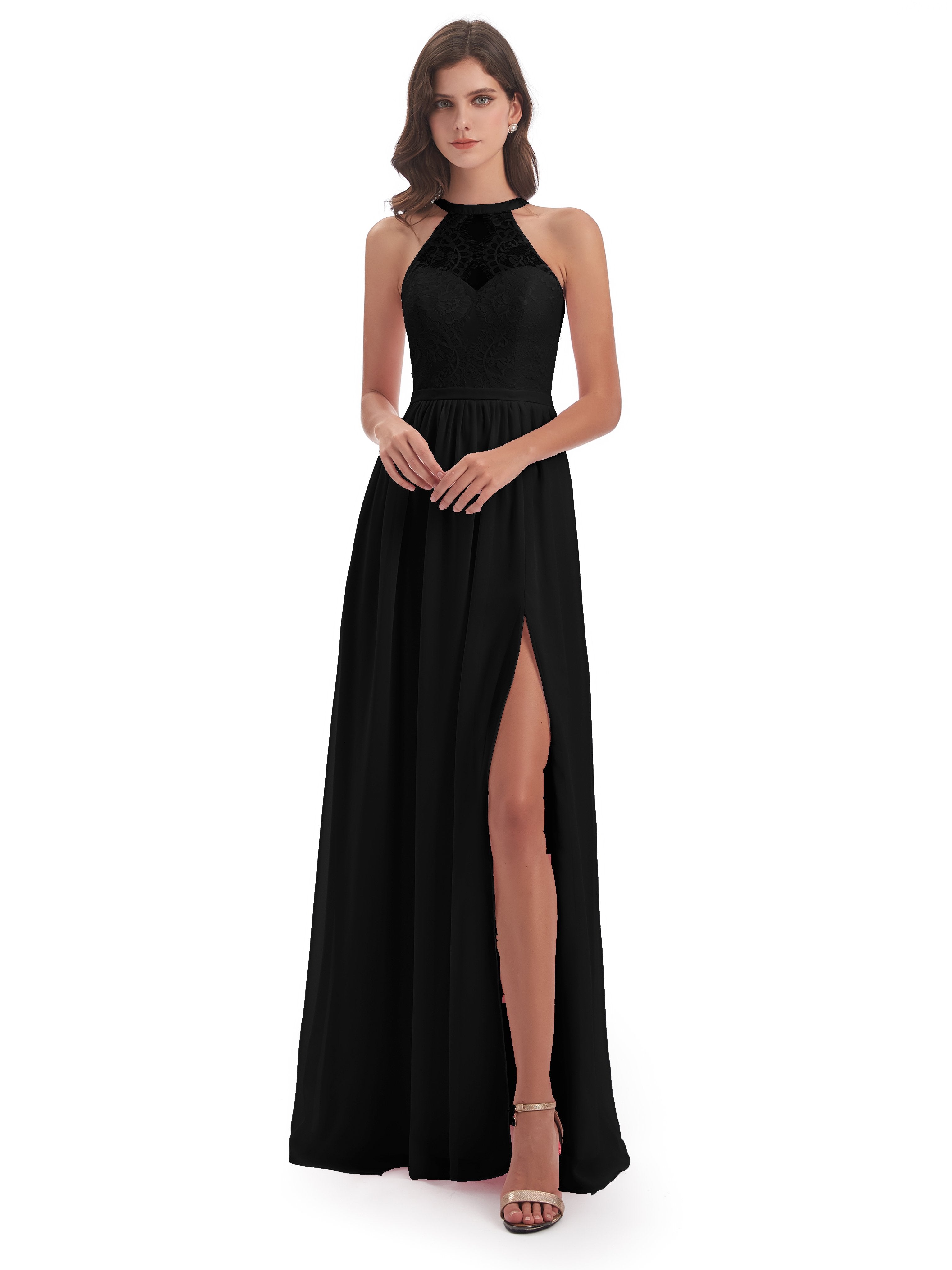 Ailani Halter Split Lace Long Bridesmaid Dresses