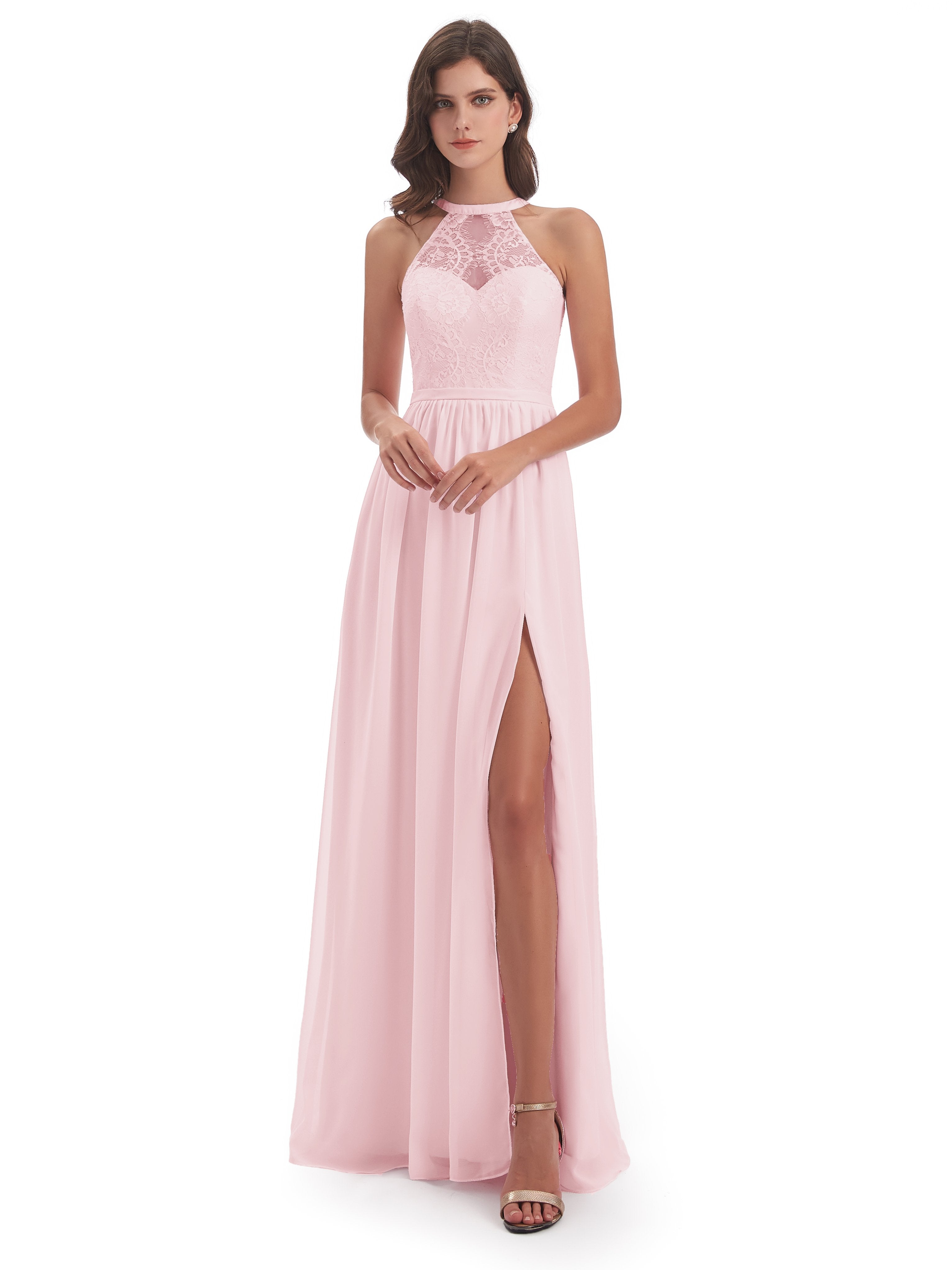 Ailani Halter Split Lace Long Bridesmaid Dresses