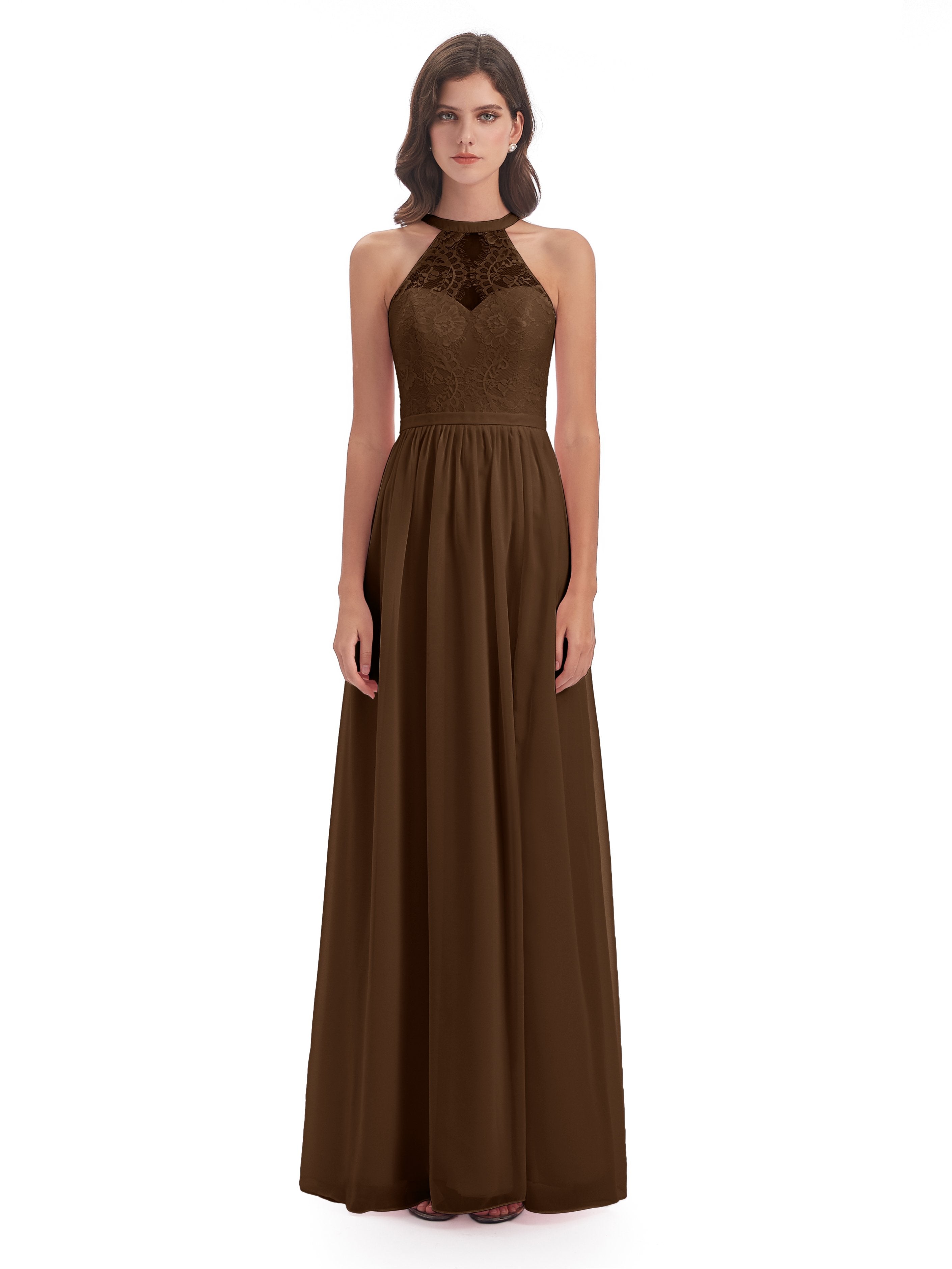 Ailani Halter Split Lace Long Bridesmaid Dresses