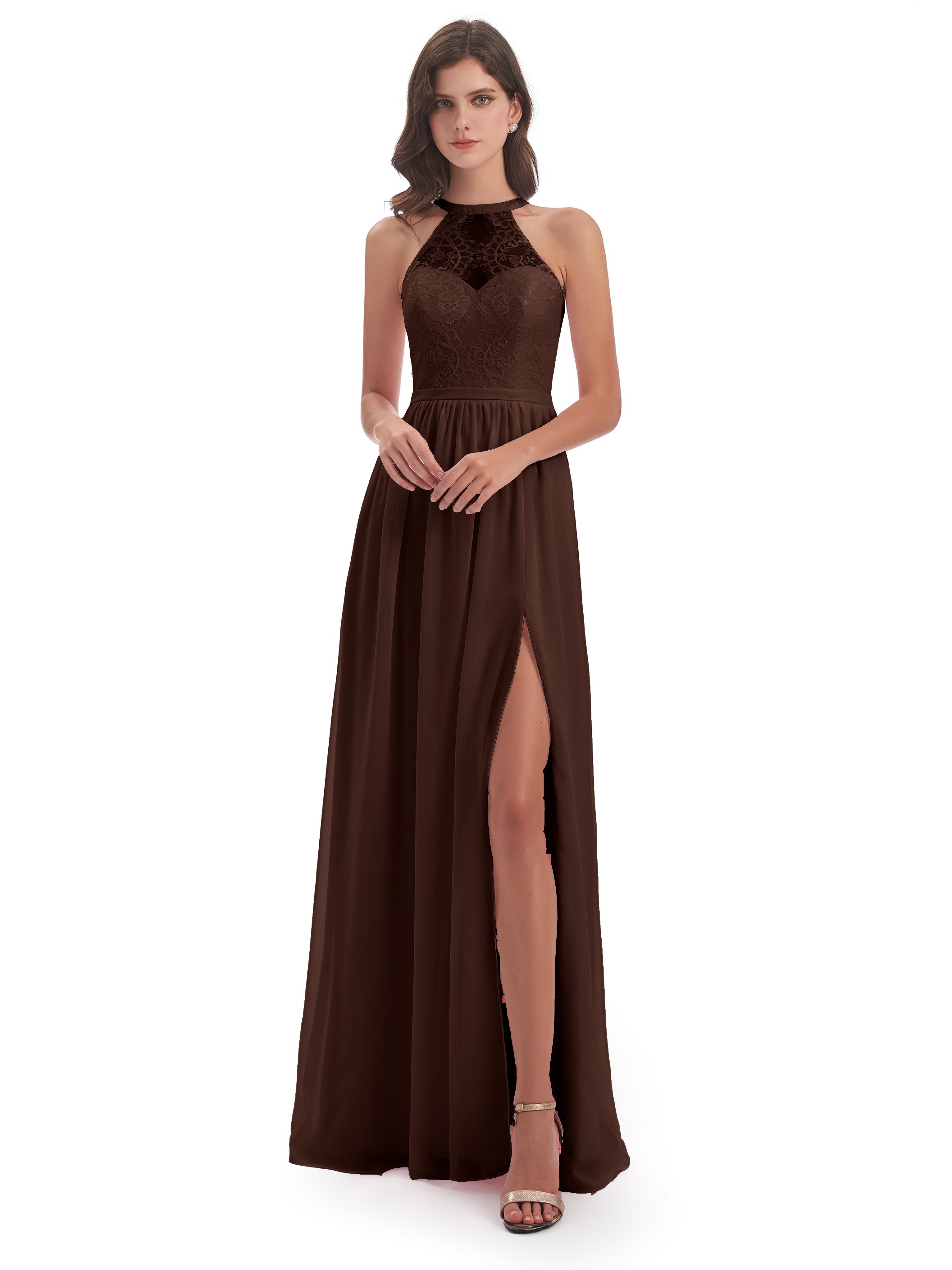 Ailani Halter Split Lace Long Bridesmaid Dresses
