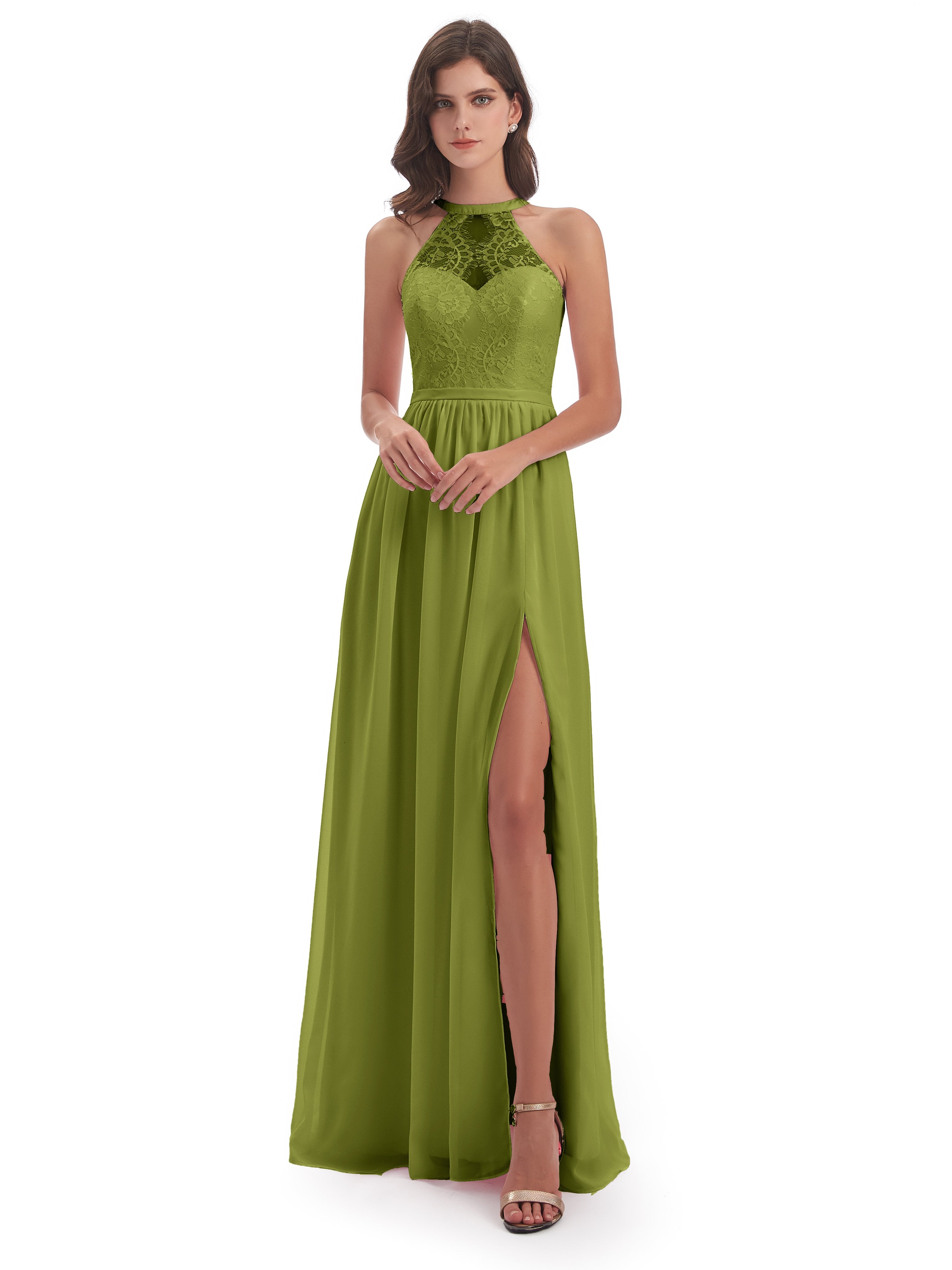 Ailani Halter Split Lace Long Bridesmaid Dresses