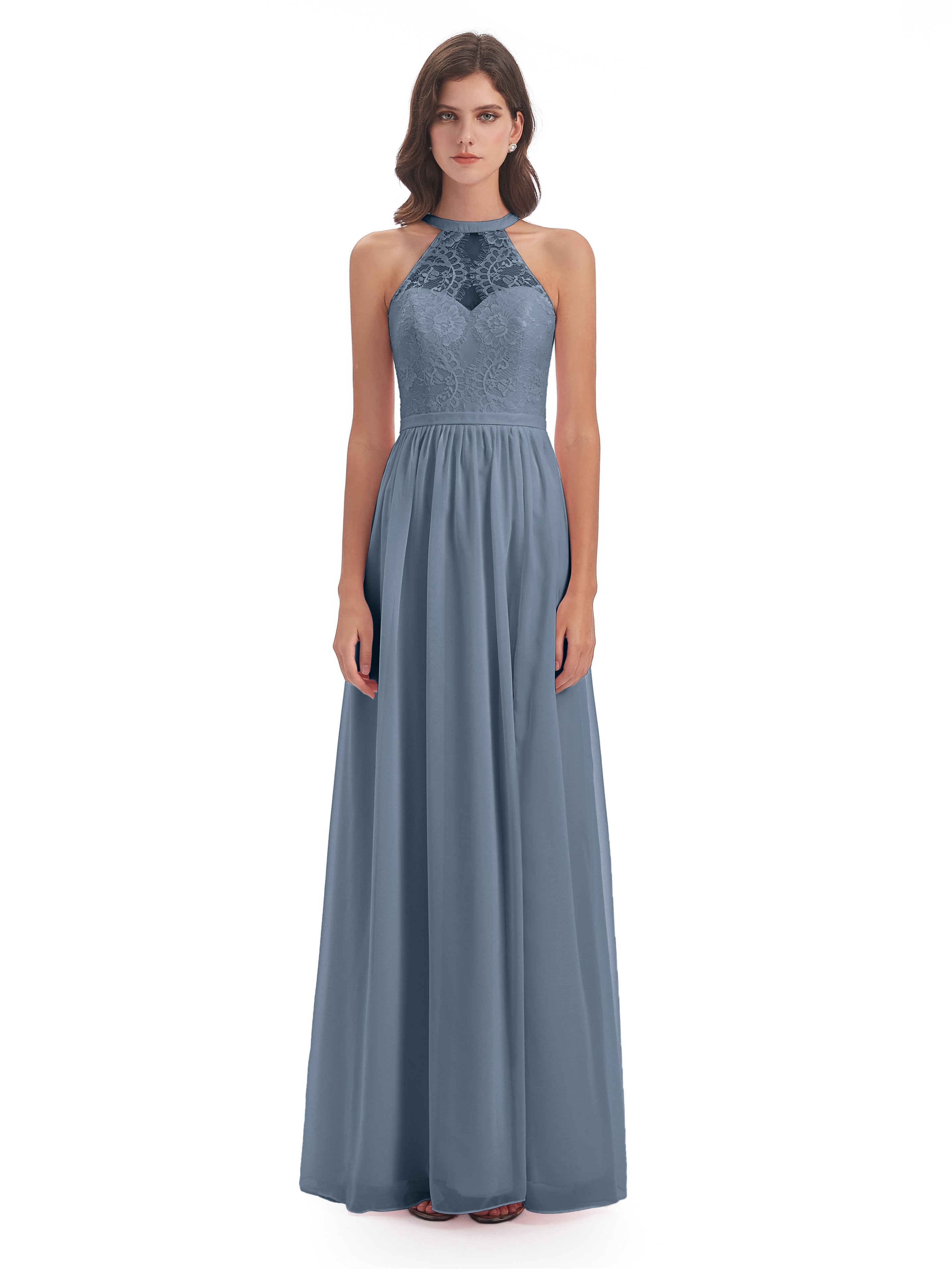 Ailani Halter Split Lace Long Bridesmaid Dresses