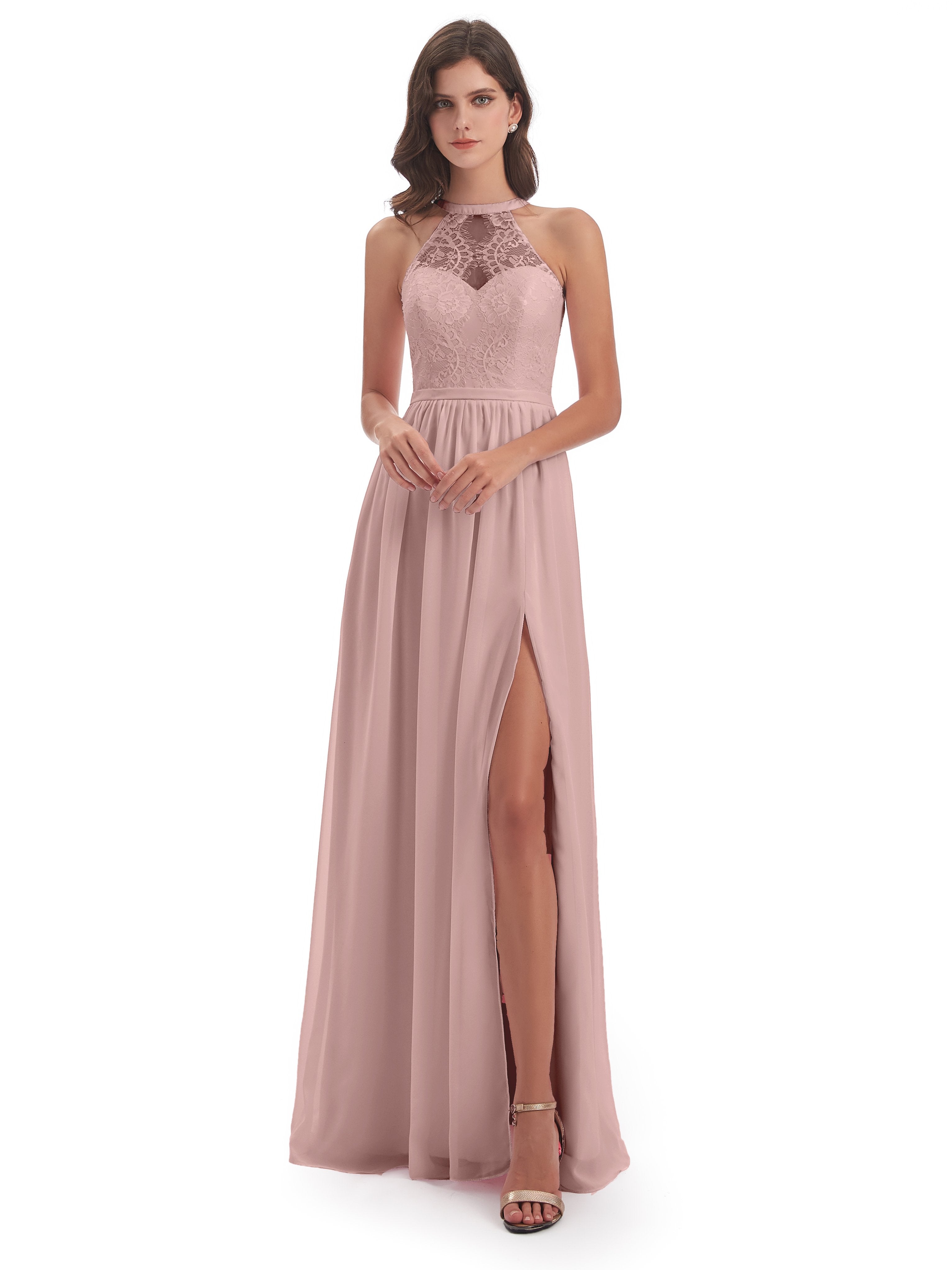 Ailani Halter Split Lace Long Bridesmaid Dresses