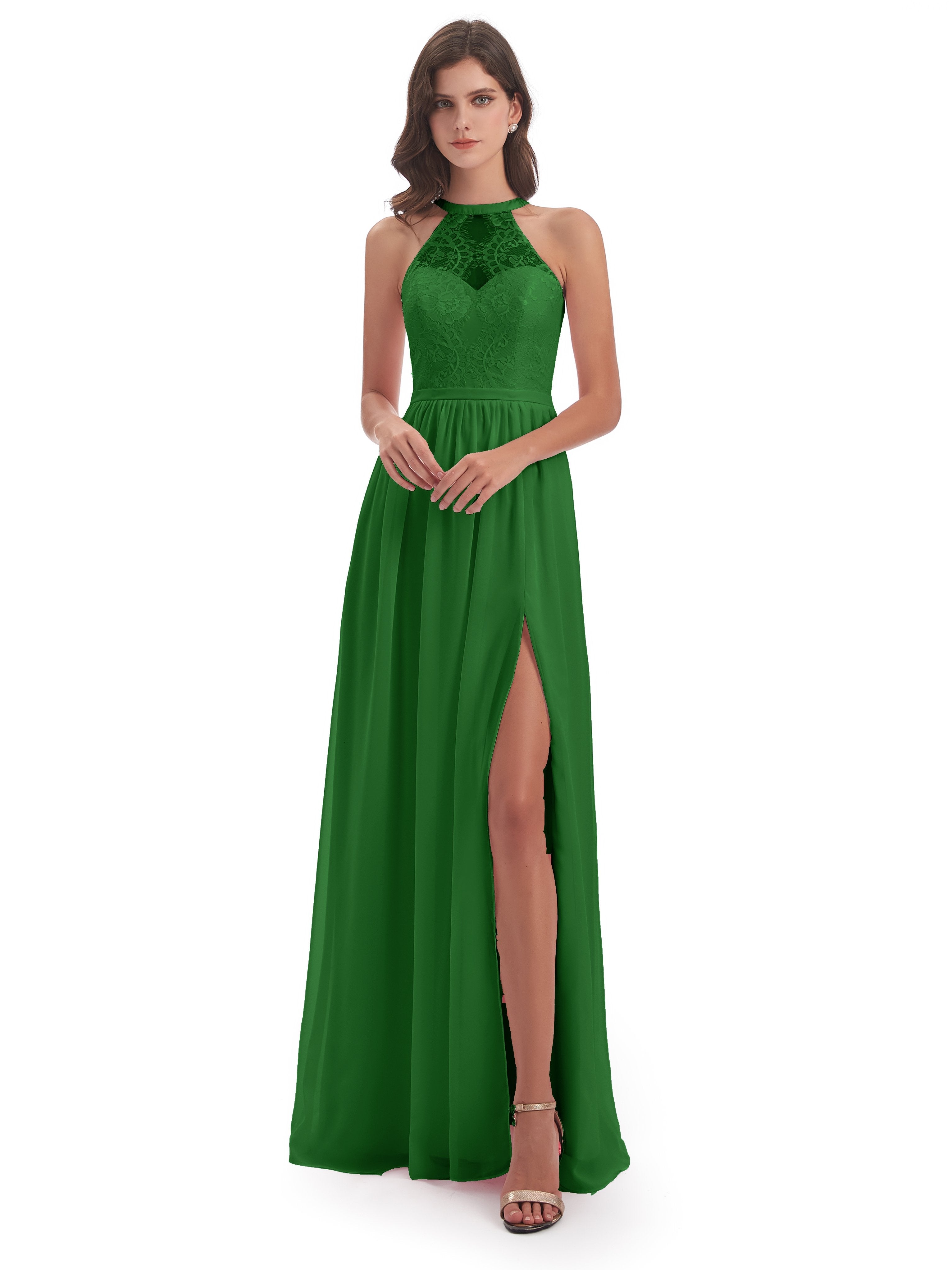 Ailani Halter Split Lace Long Bridesmaid Dresses