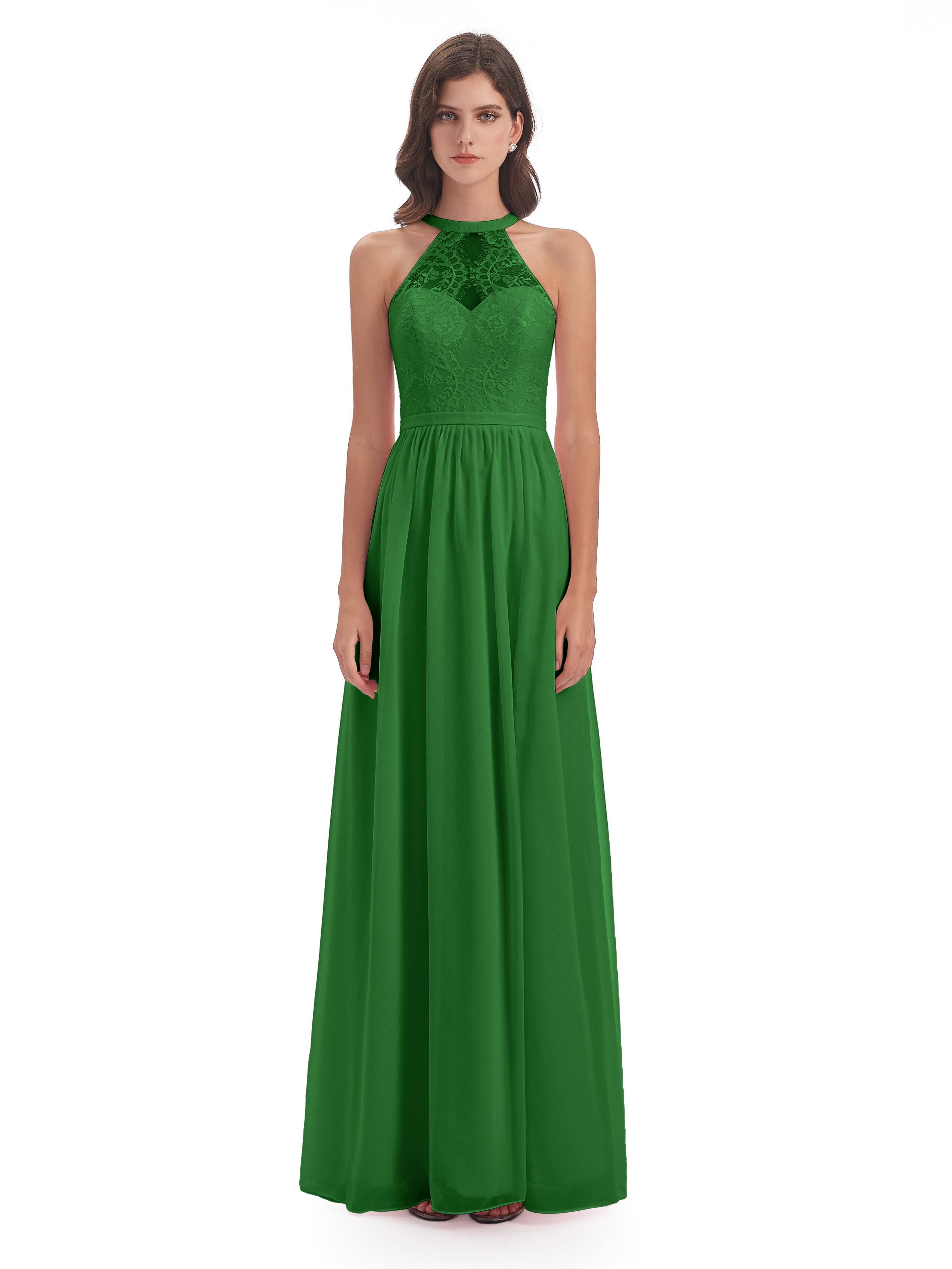 Ailani Halter Split Lace Long Bridesmaid Dresses
