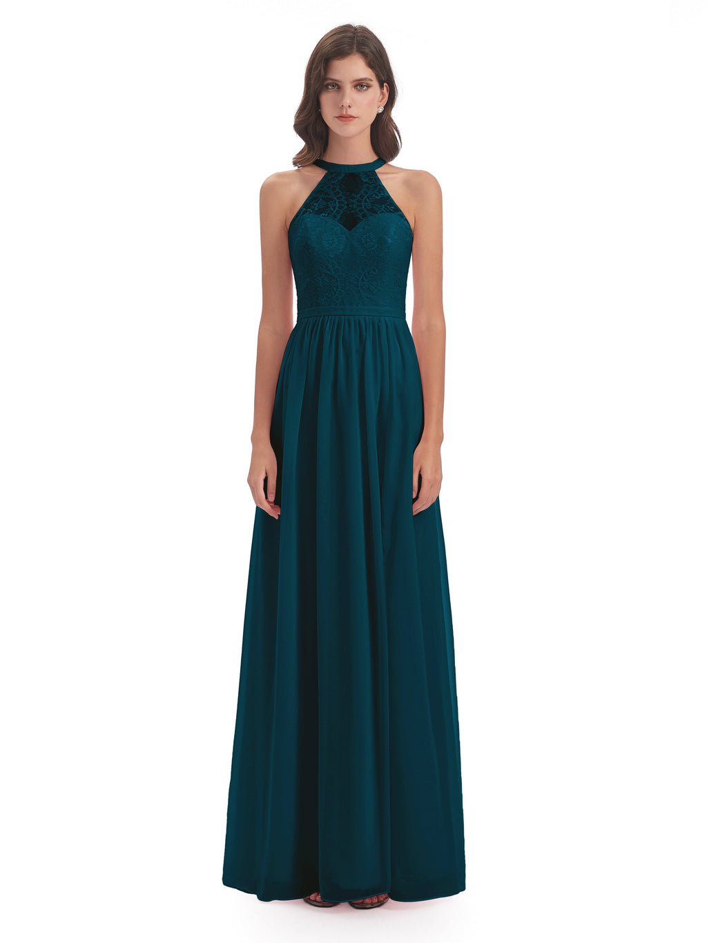 Ailani Halter Split Lace Long Bridesmaid Dresses