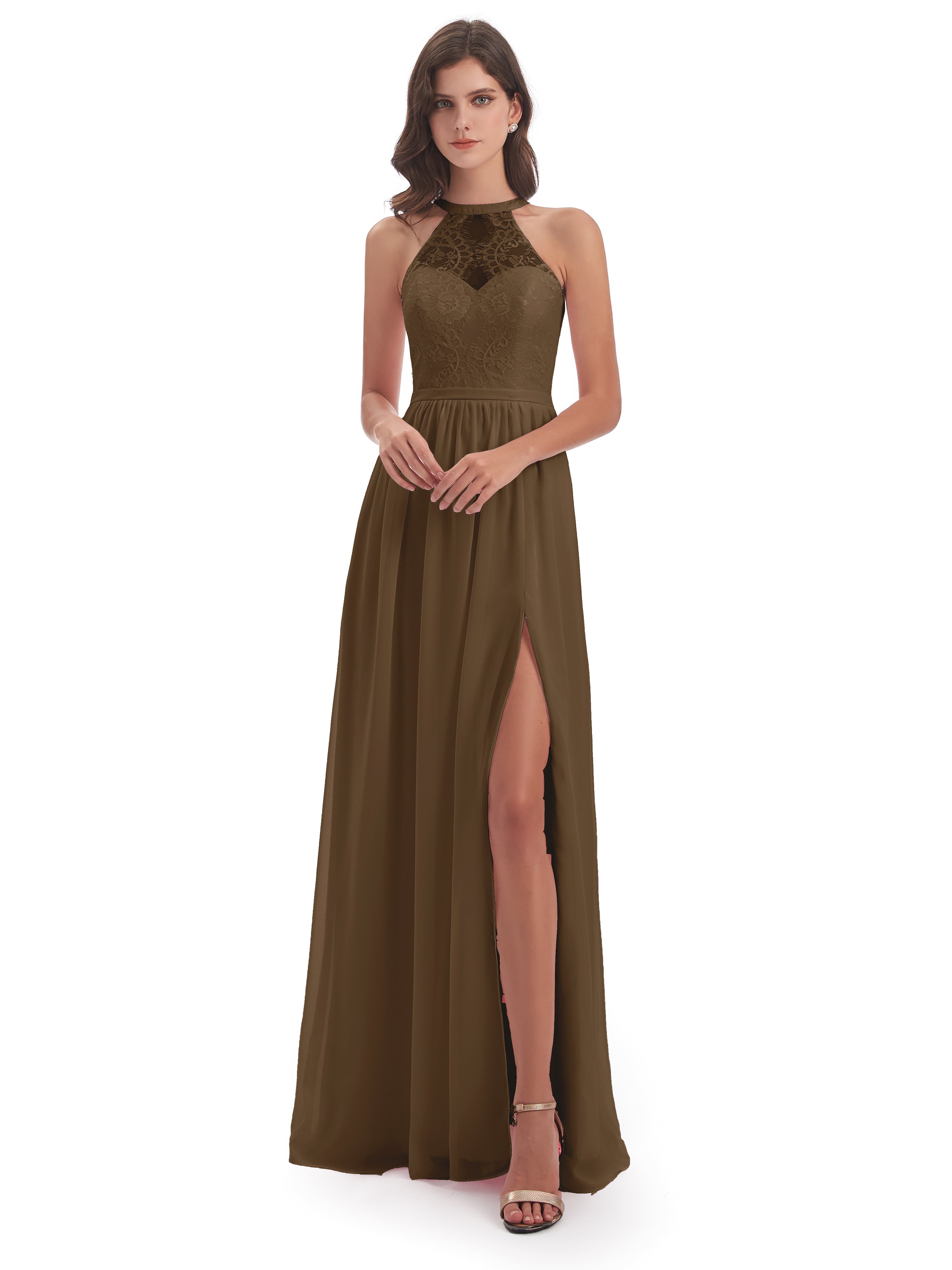 Ailani Halter Split Lace Long Bridesmaid Dresses