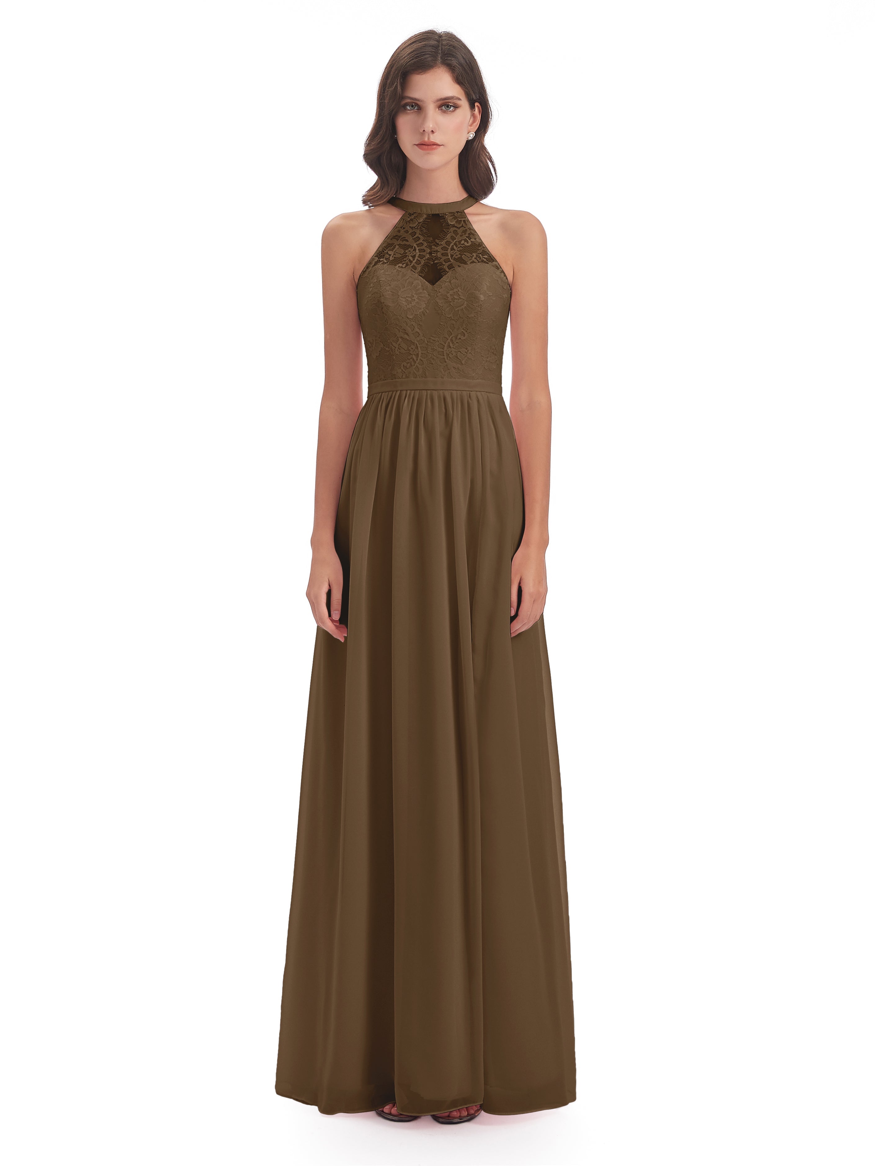 Ailani Halter Split Lace Long Bridesmaid Dresses
