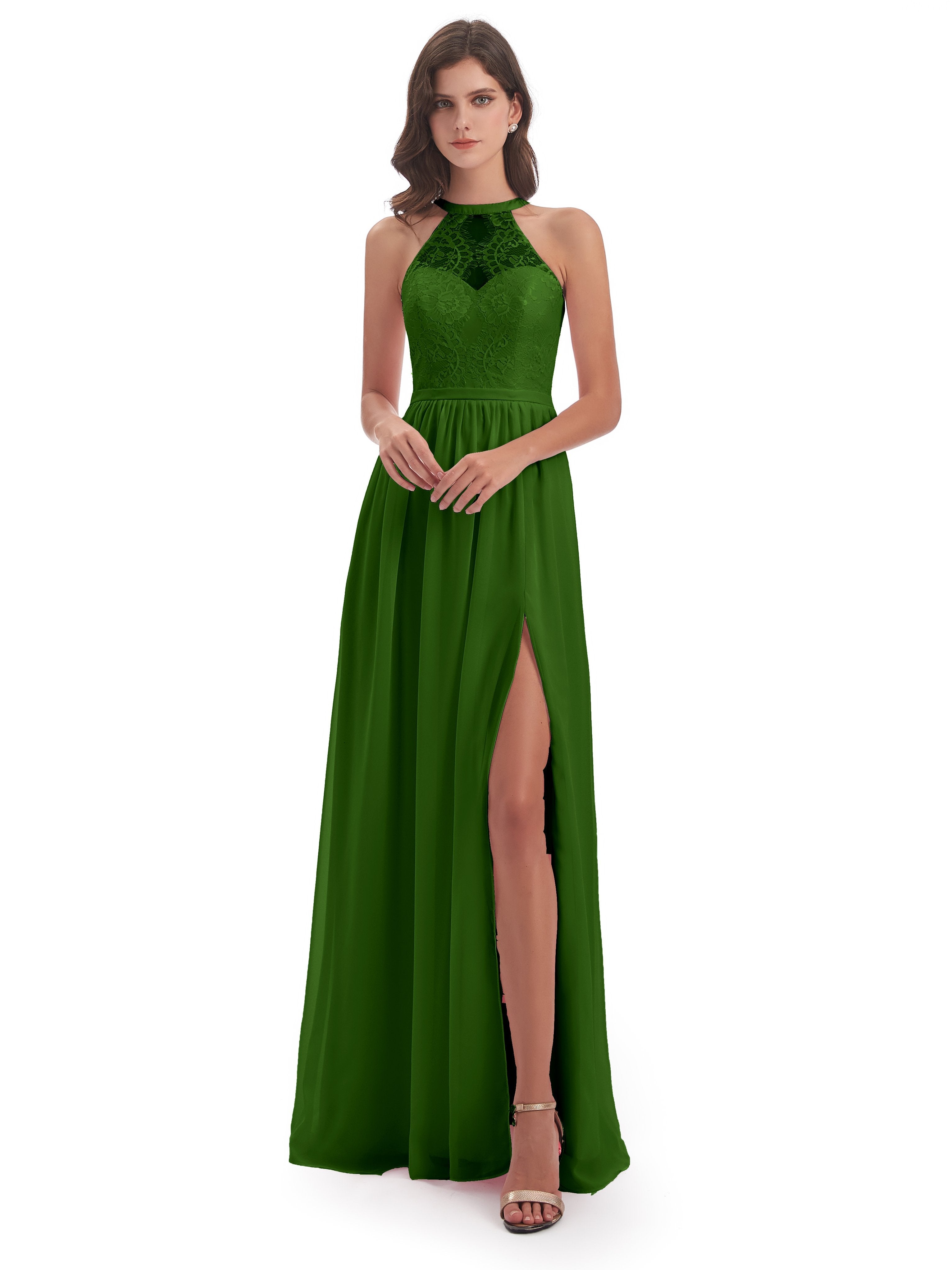 Ailani Halter Split Lace Long Bridesmaid Dresses