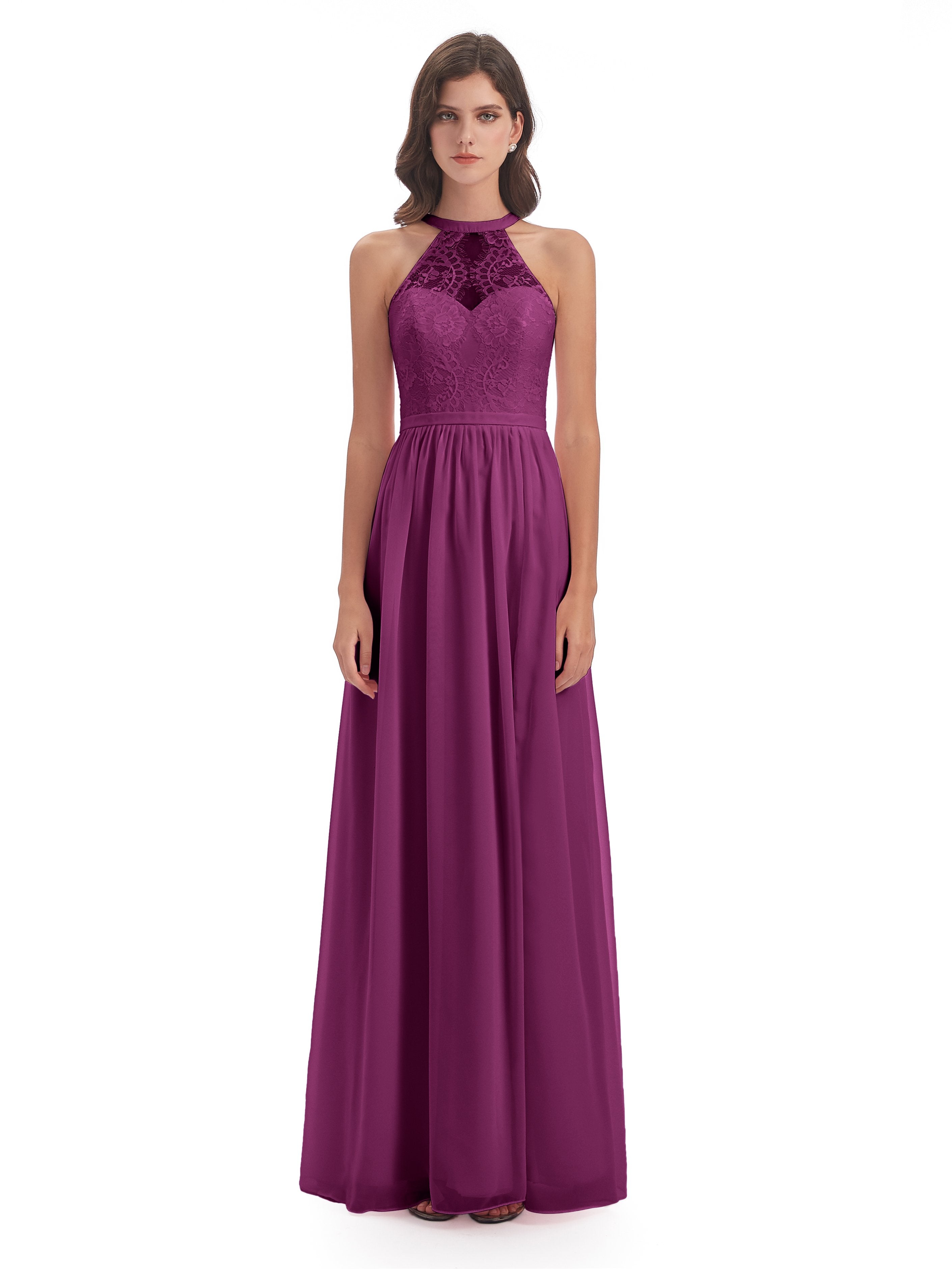 Ailani Halter Split Lace Long Bridesmaid Dresses