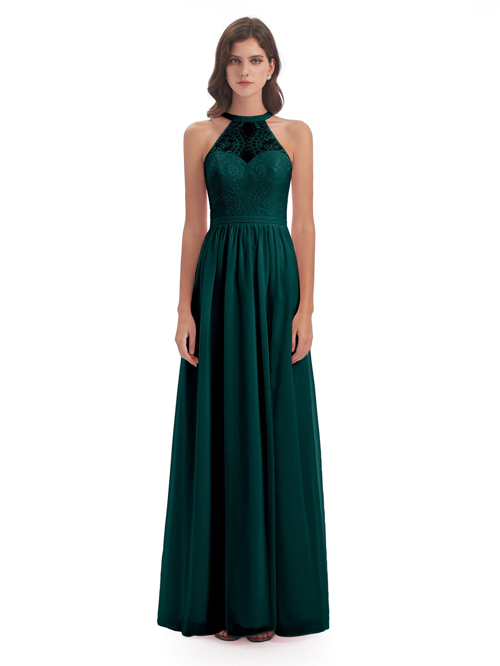 Ailani Halter Split Lace Long Bridesmaid Dresses