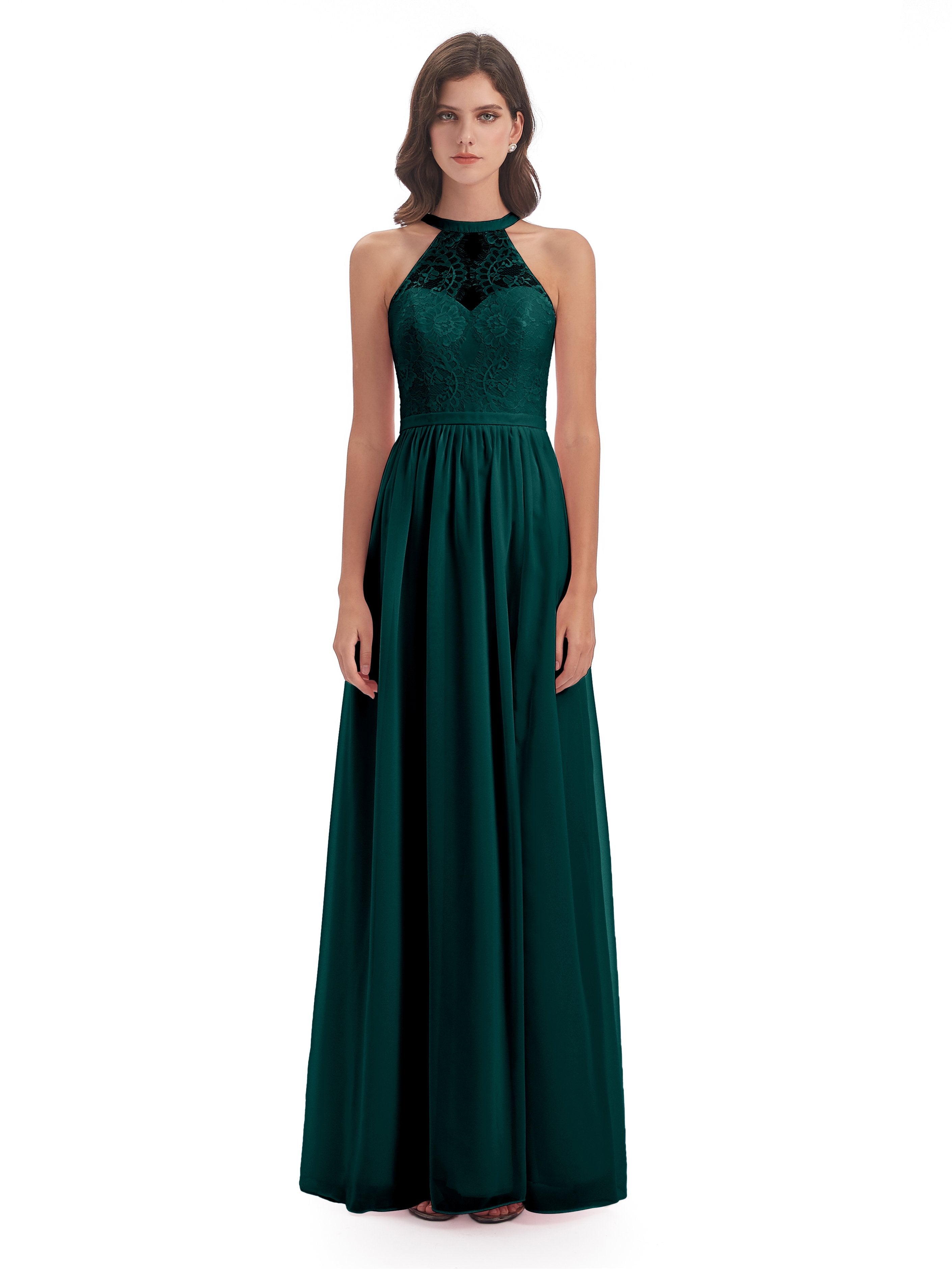 Ailani Halter Split Lace Long Bridesmaid Dresses