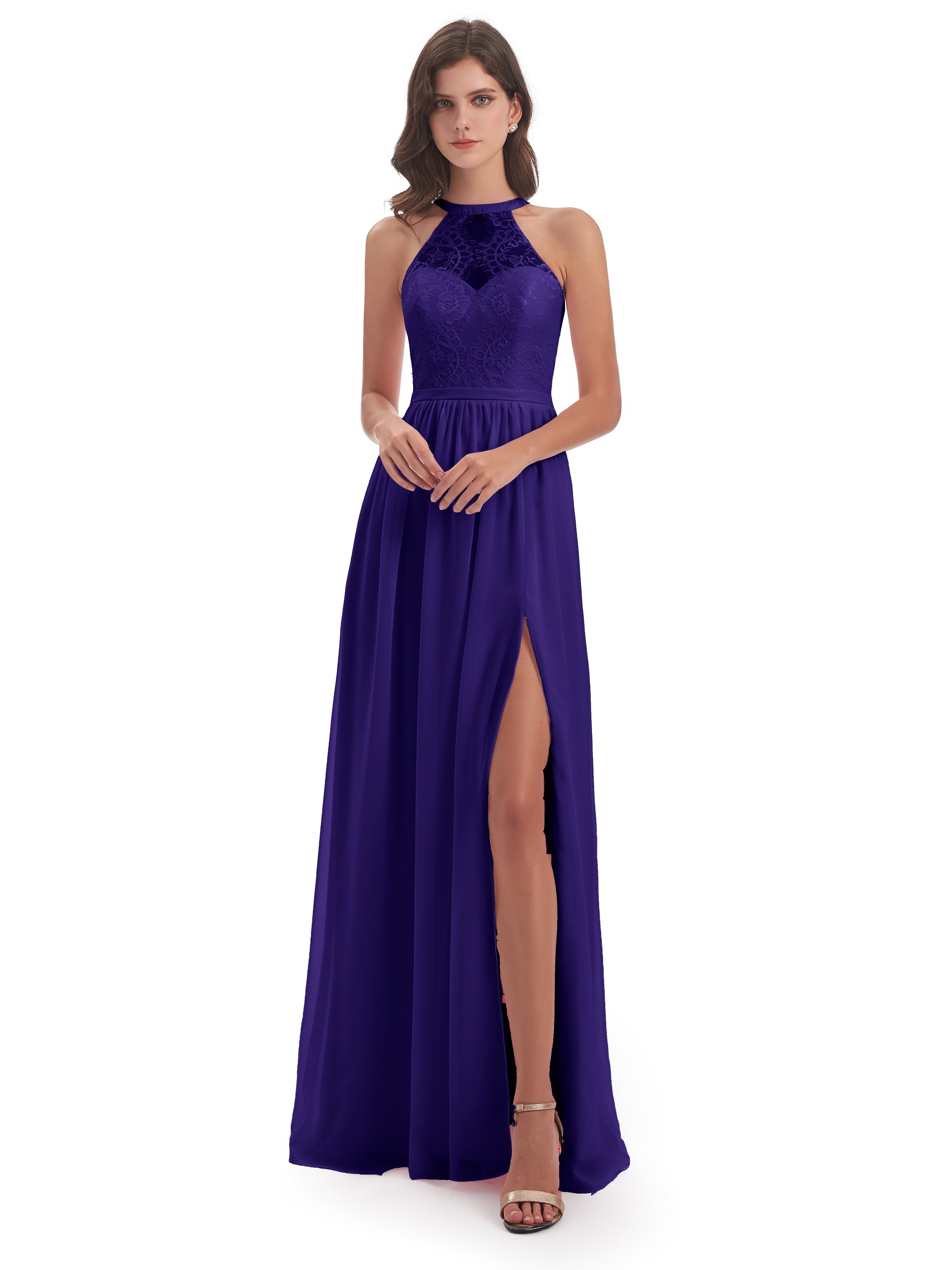 Ailani Halter Split Lace Long Bridesmaid Dresses