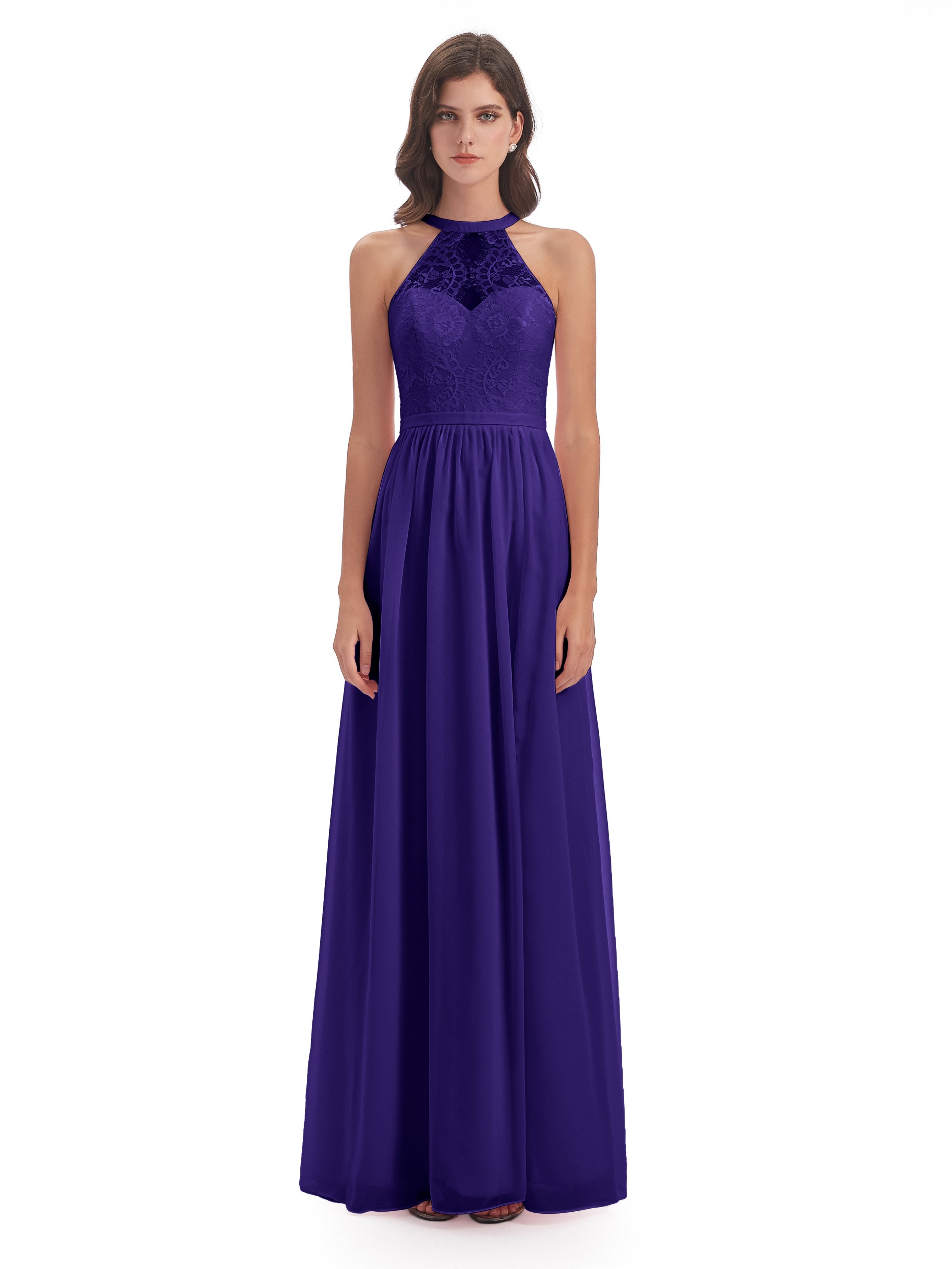 Ailani Halter Split Lace Long Bridesmaid Dresses