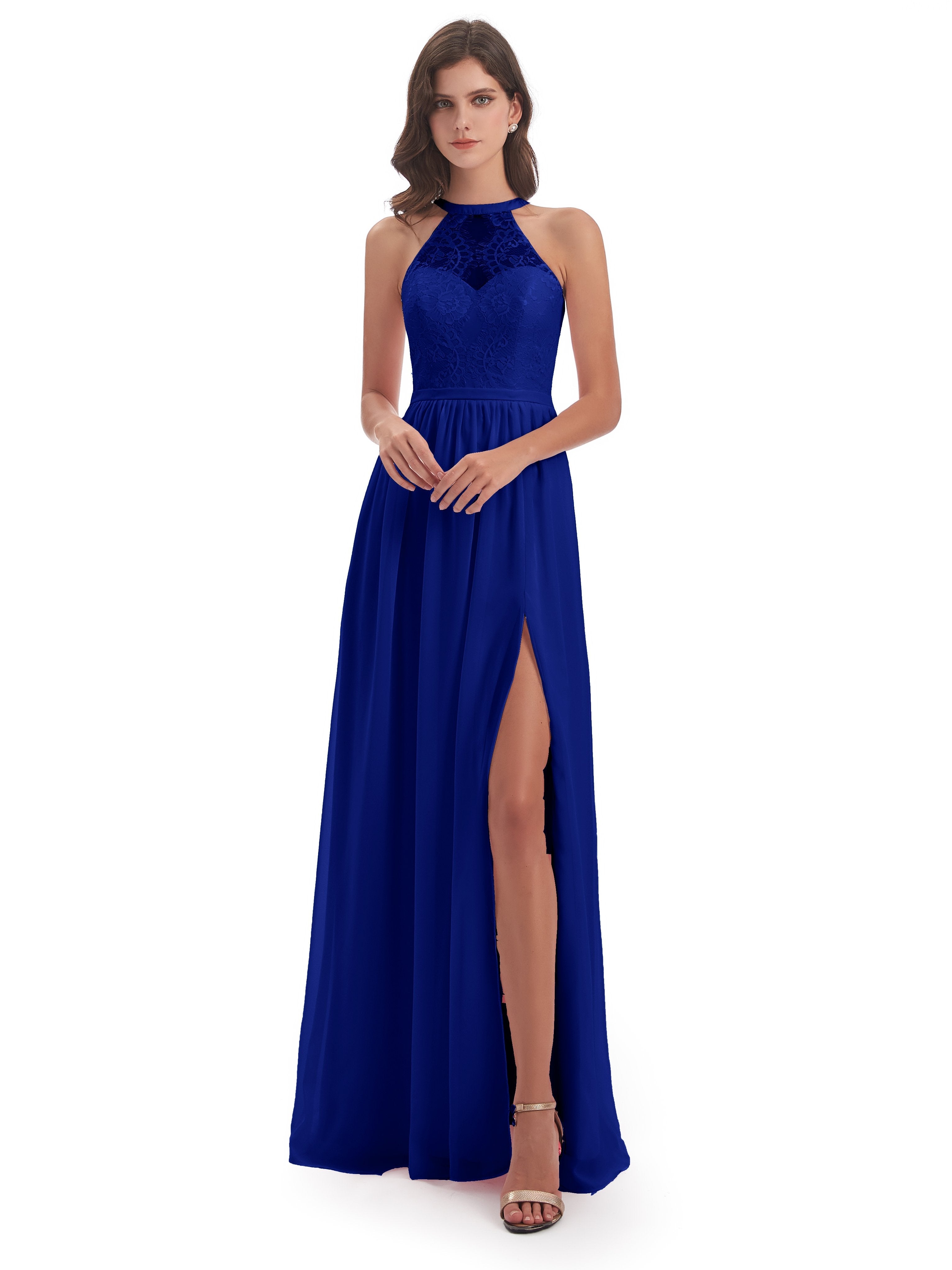 Ailani Halter Split Lace Long Bridesmaid Dresses