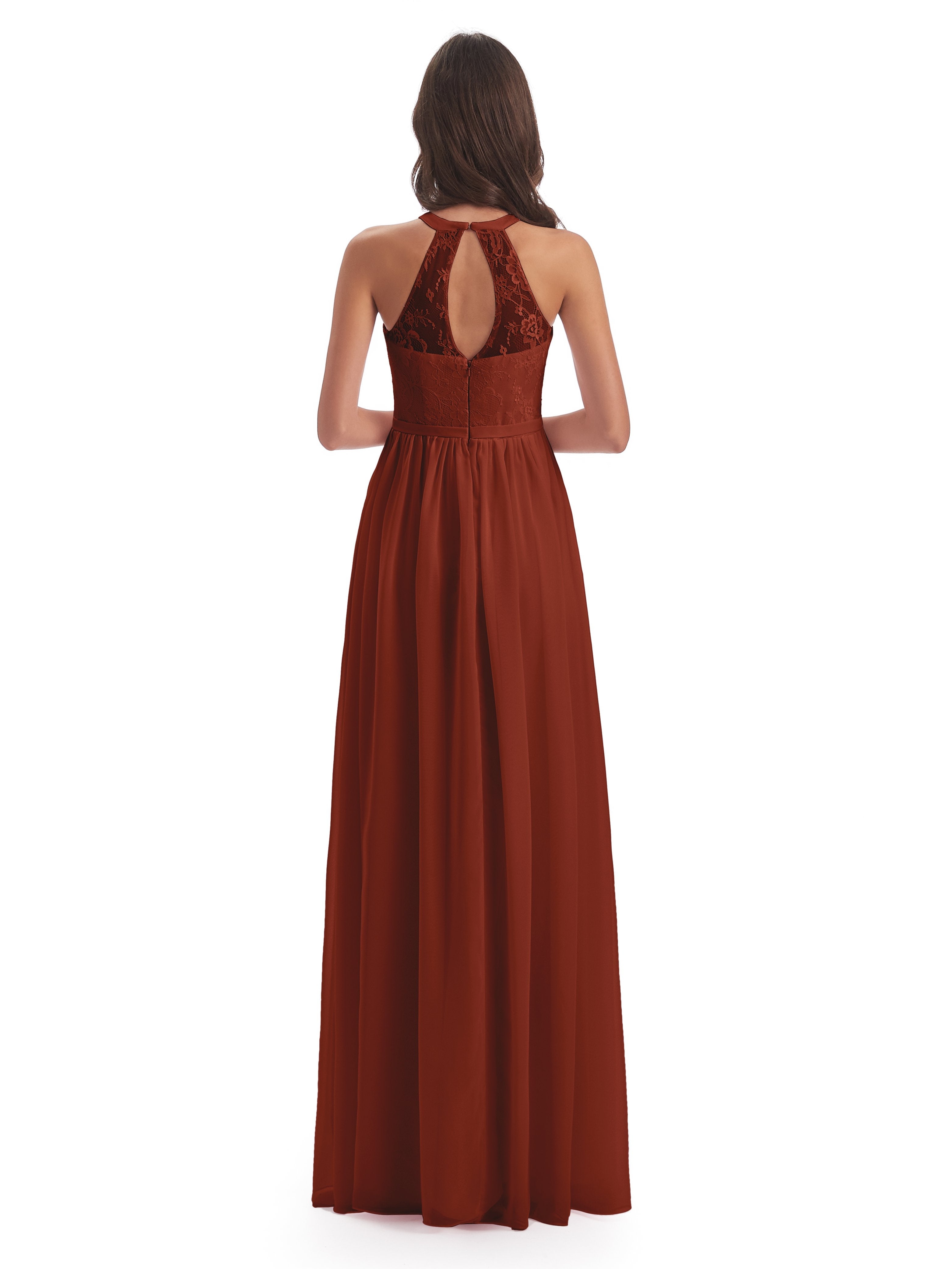 Ailani Halter Split Lace Long Bridesmaid Dresses