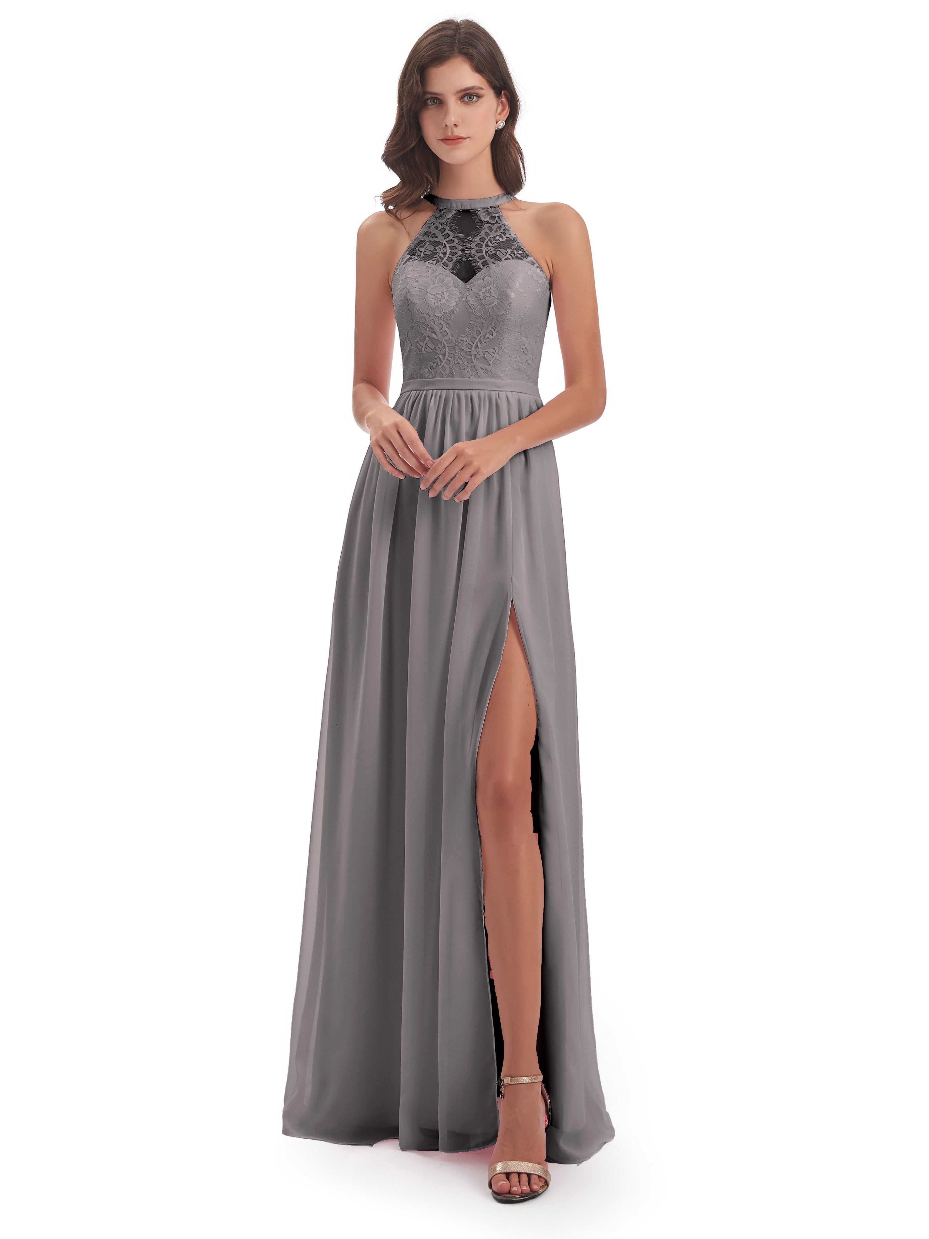 Ailani Halter Split Lace Long Bridesmaid Dresses