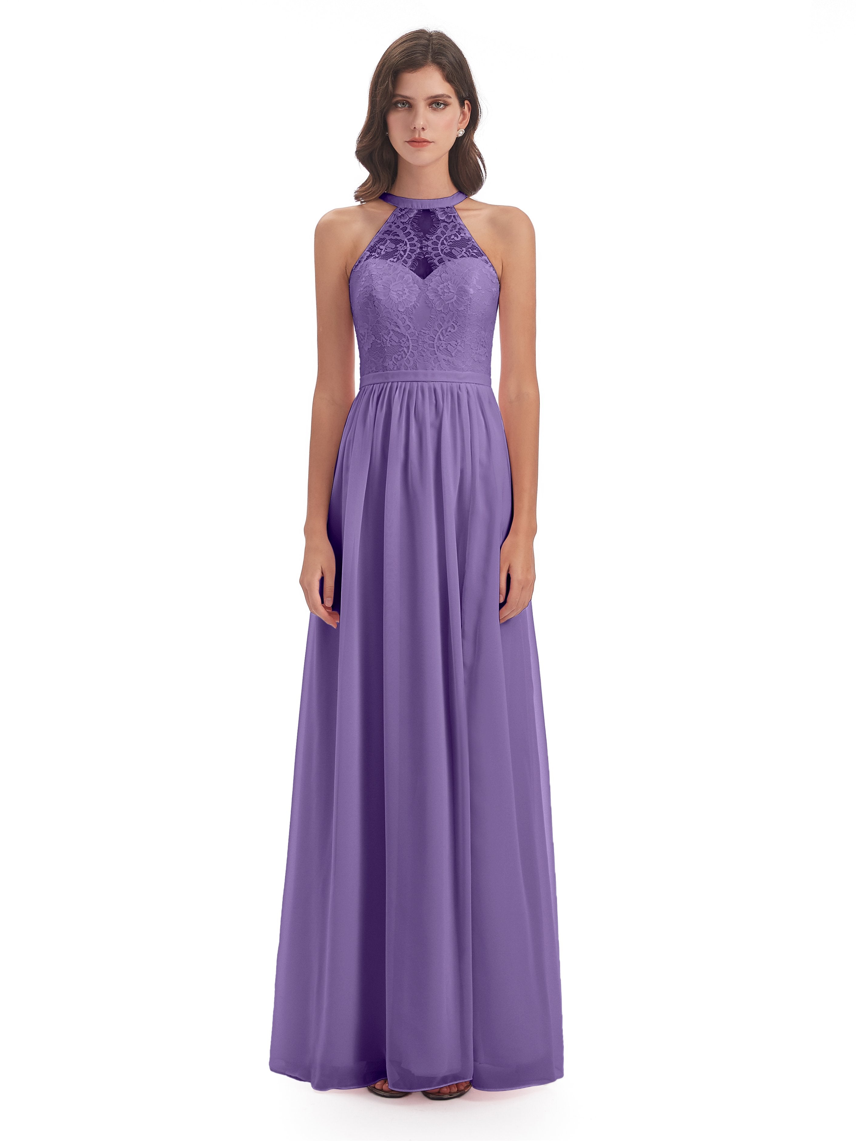 Ailani Halter Split Lace Long Bridesmaid Dresses