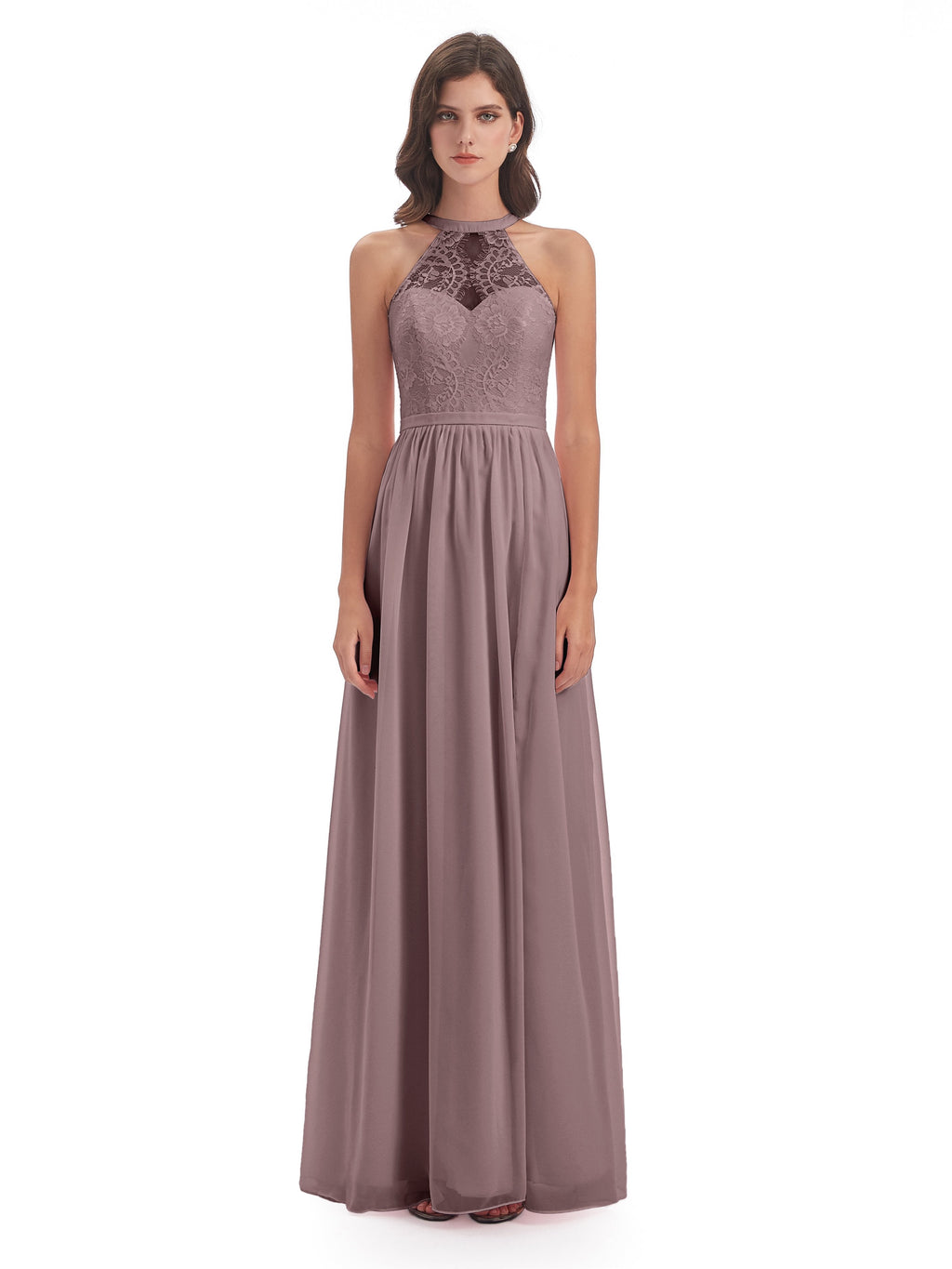 Ailani Halter Split Lace Long Bridesmaid Dresses