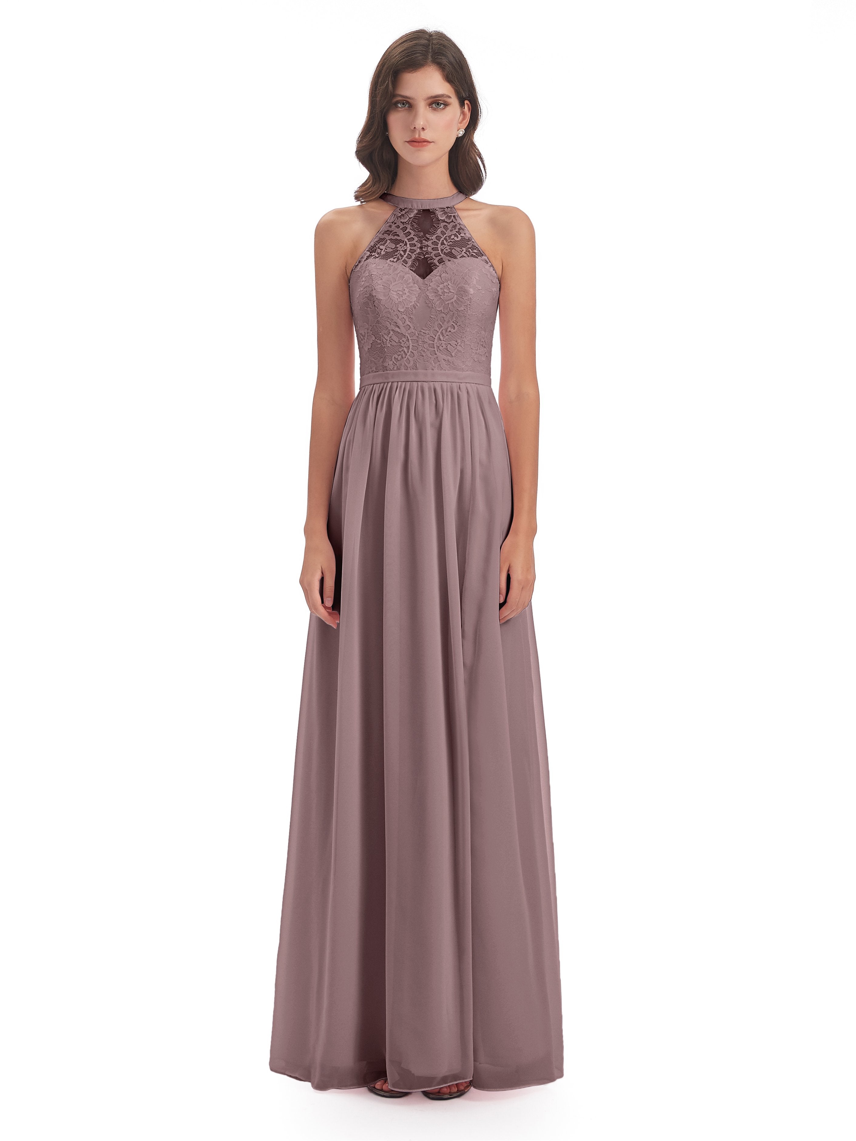 Ailani Halter Split Lace Long Bridesmaid Dresses