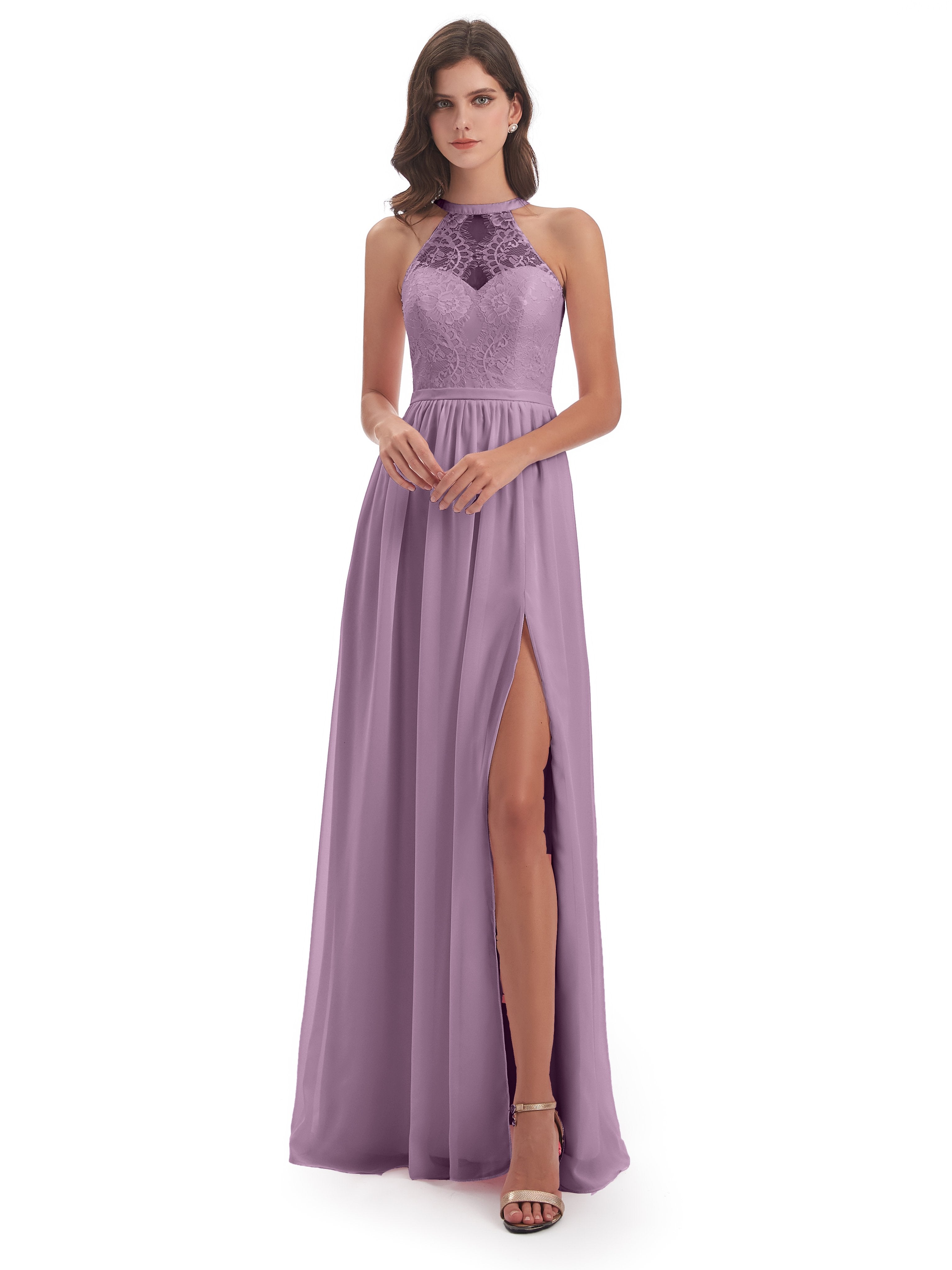 Ailani Halter Split Lace Long Bridesmaid Dresses