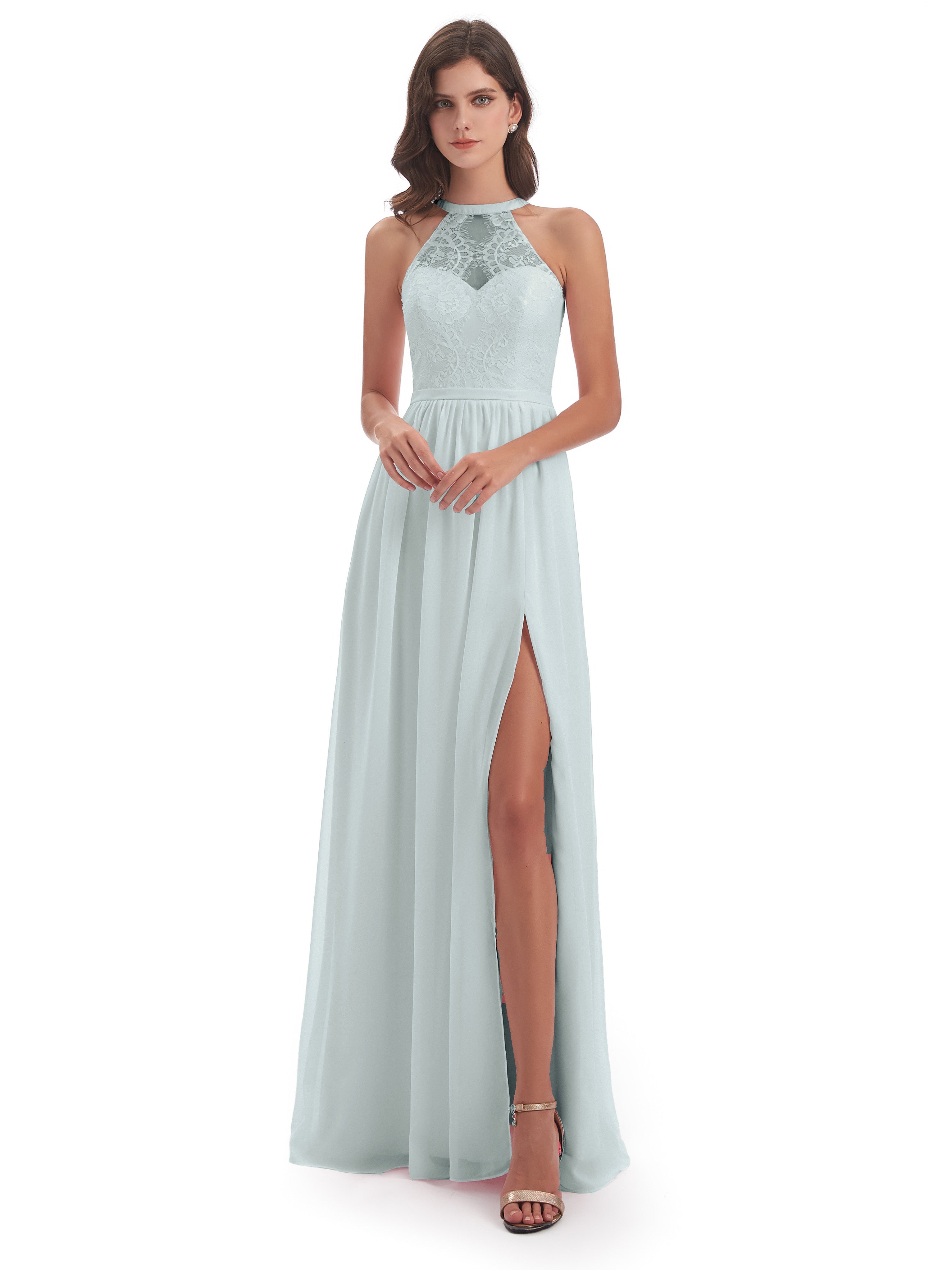 Ailani Halter Split Lace Long Bridesmaid Dresses