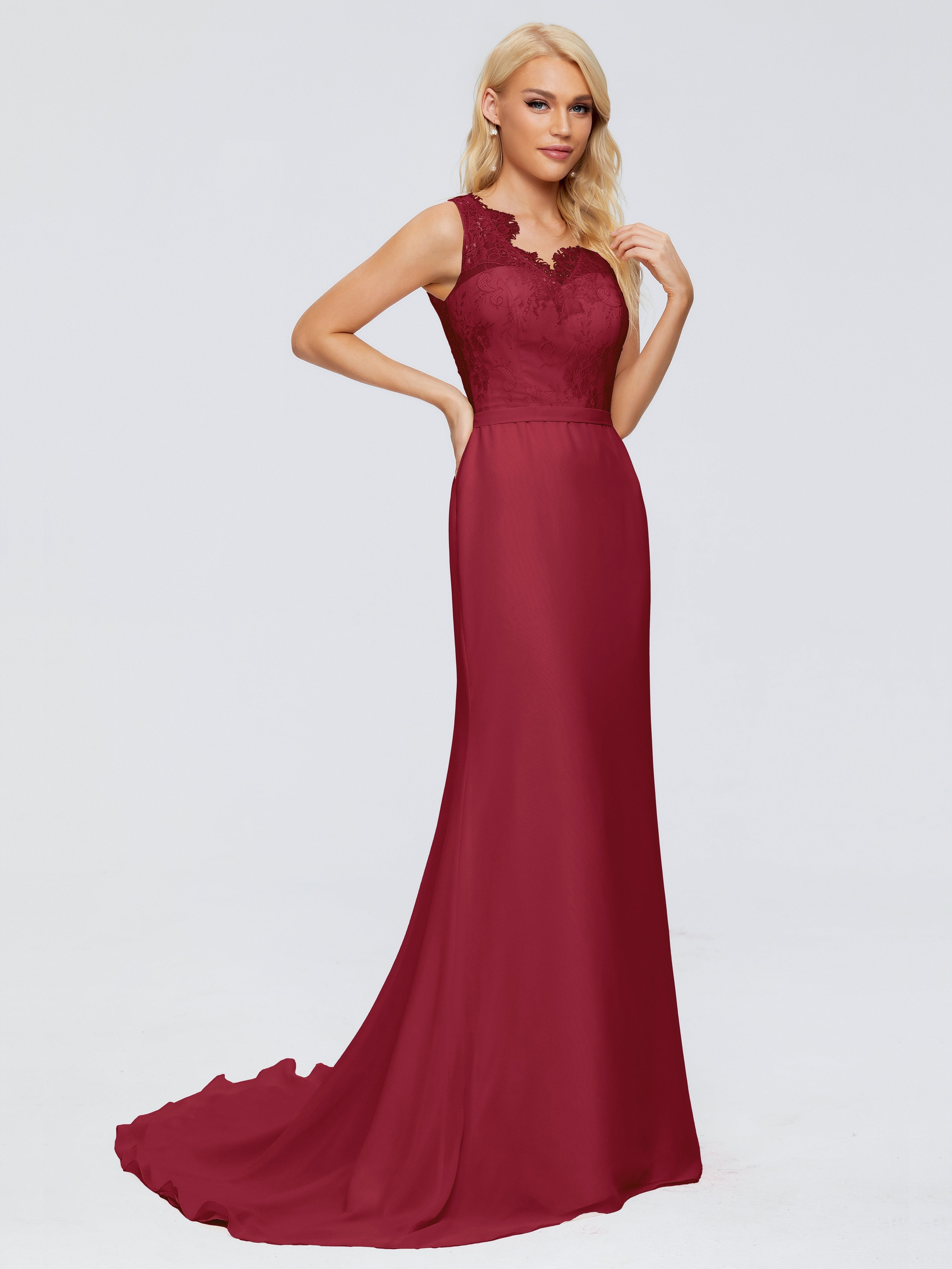 Alexis Hourglass V-Neck Lace Bridesmaid Dresses