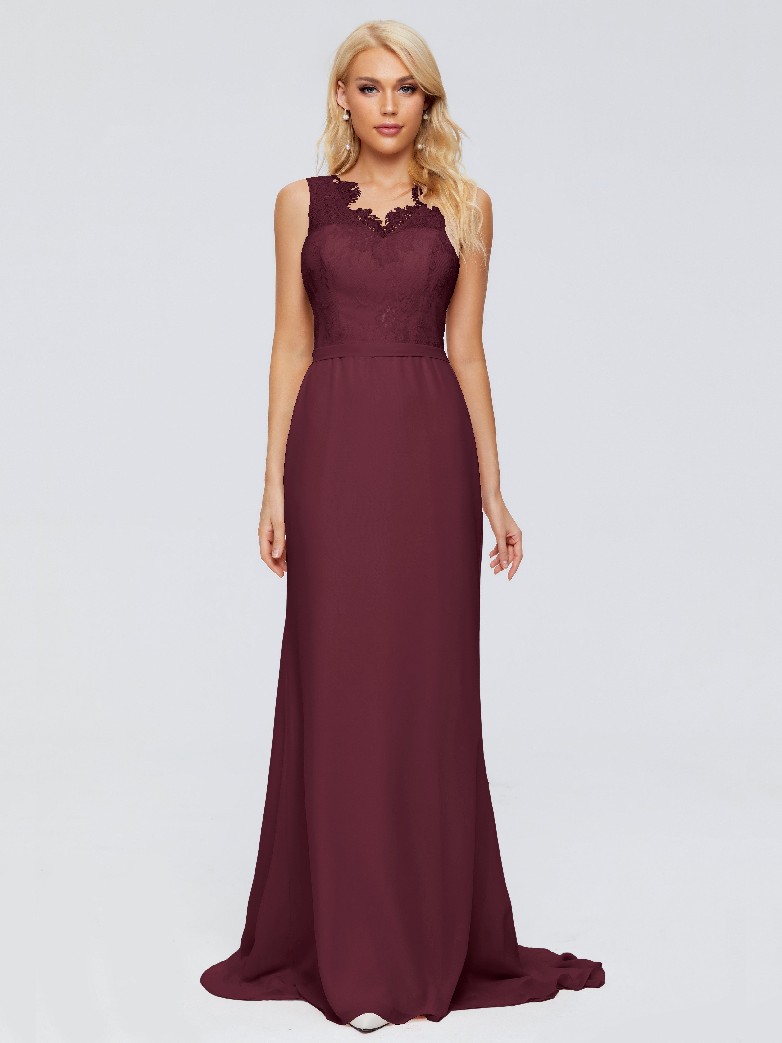 Alexis Hourglass V-Neck Lace Bridesmaid Dresses