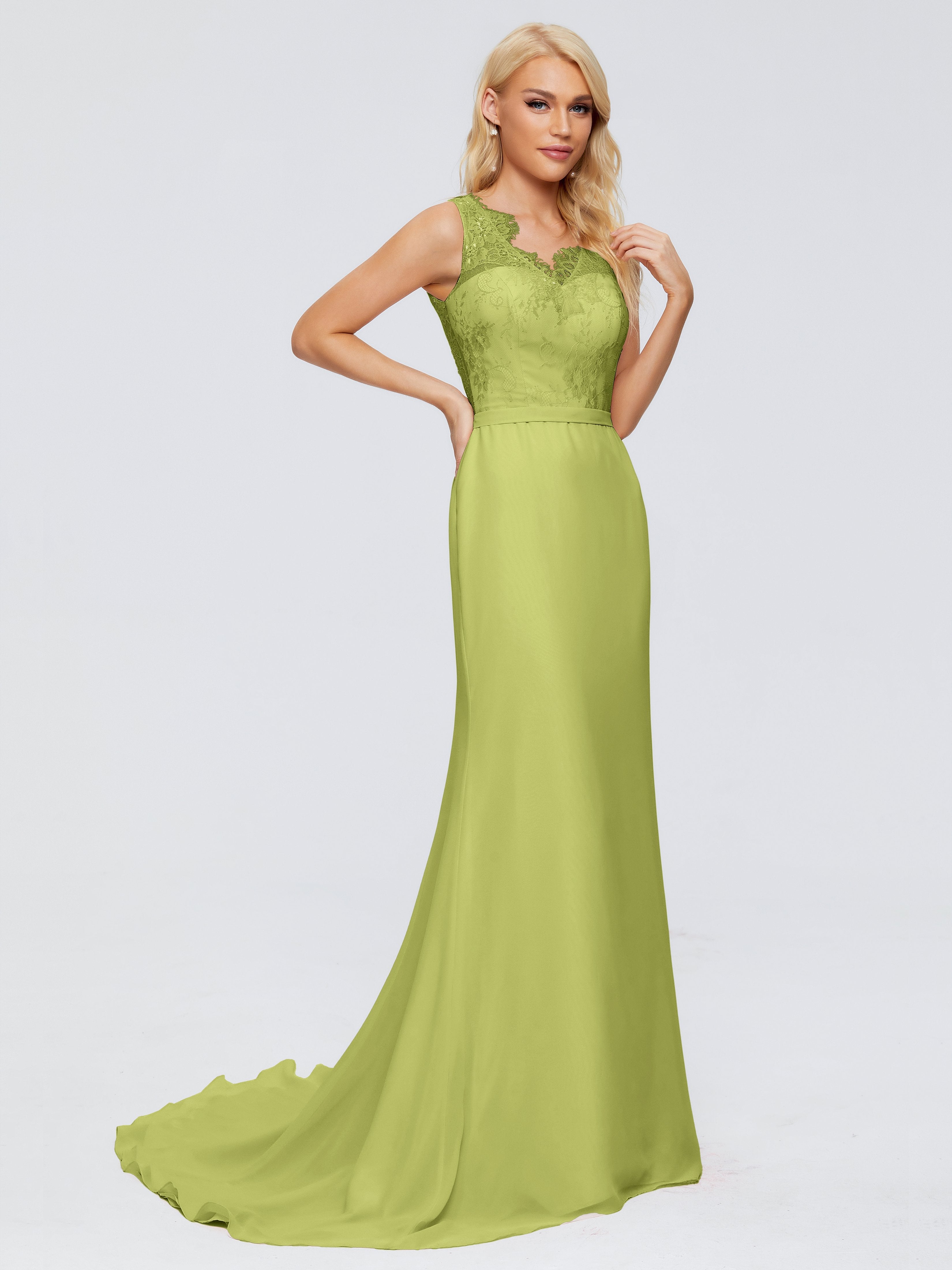 Alexis Hourglass V-Neck Lace Bridesmaid Dresses