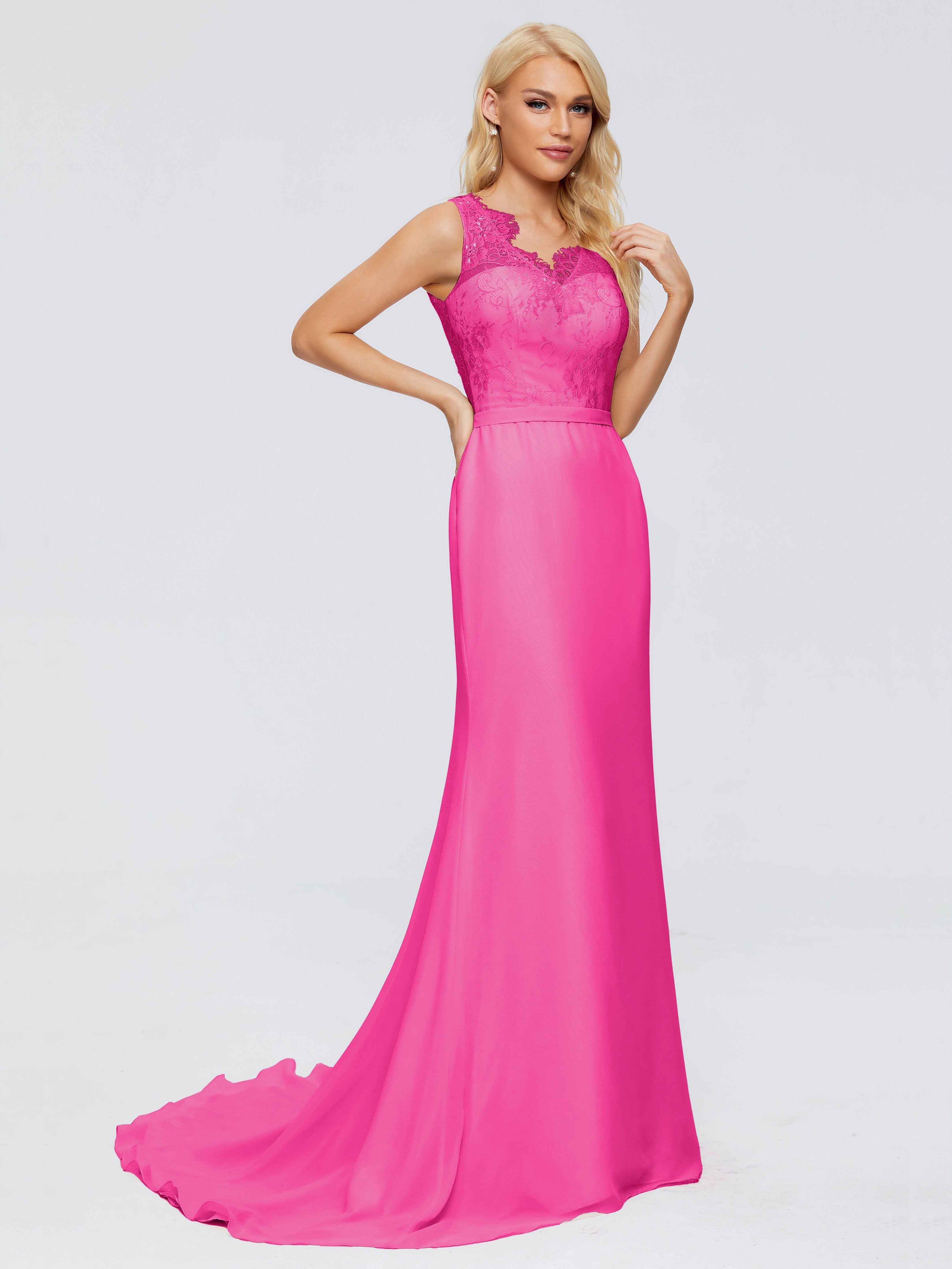 Alexis Hourglass V-Neck Lace Bridesmaid Dresses