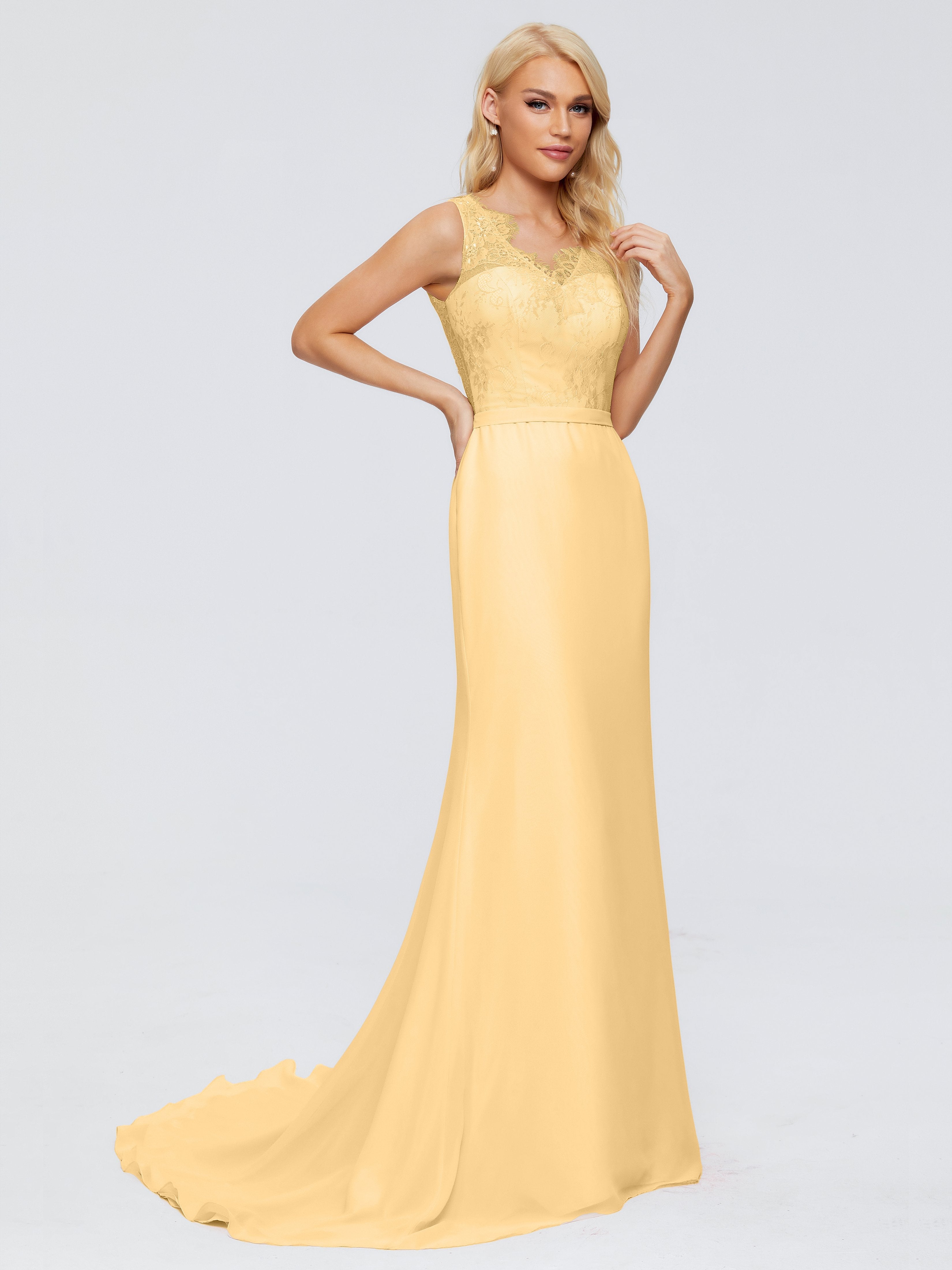Alexis Hourglass V-Neck Lace Bridesmaid Dresses