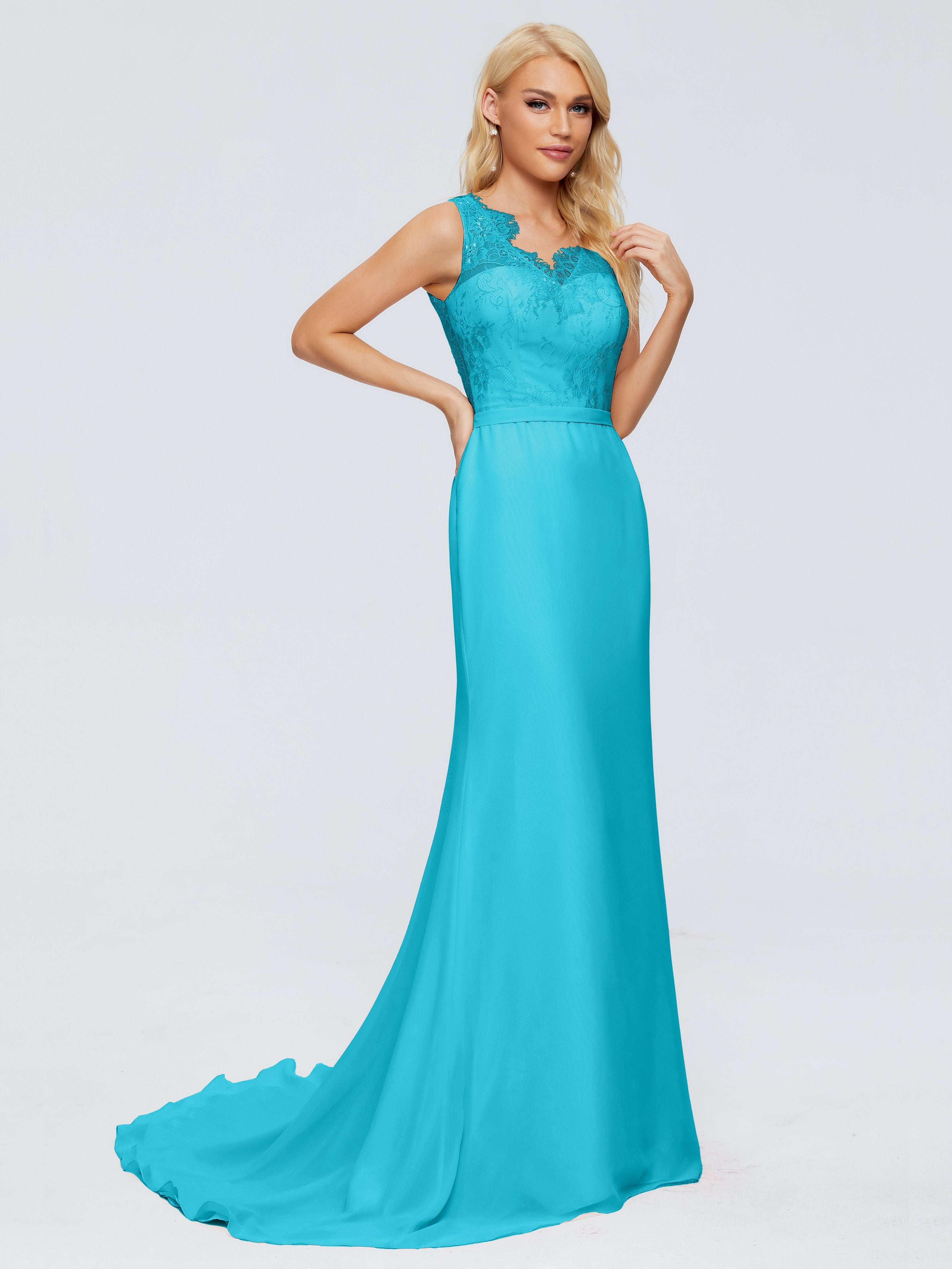 Alexis Hourglass V-Neck Lace Bridesmaid Dresses