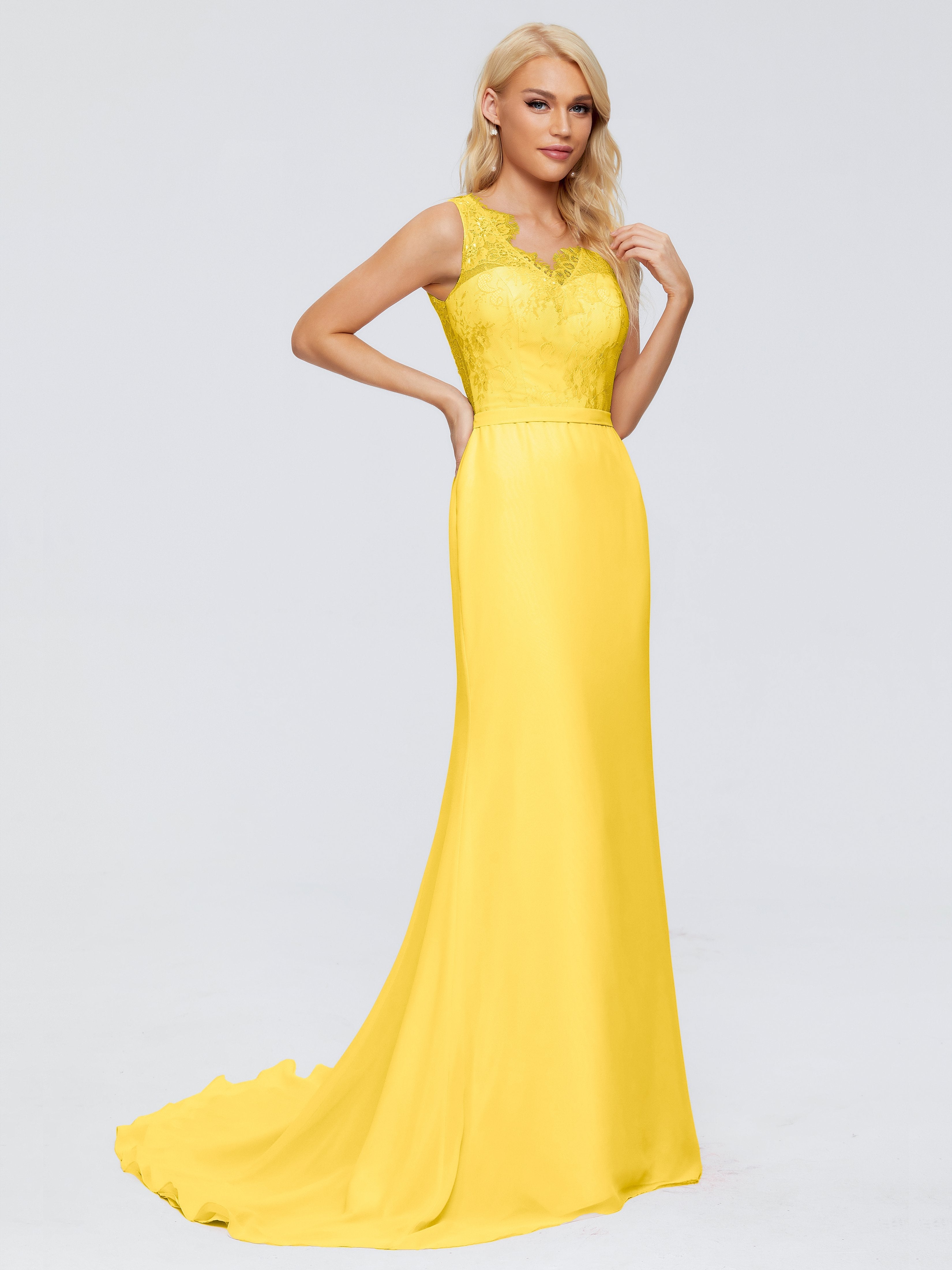 Alexis Hourglass V-Neck Lace Bridesmaid Dresses