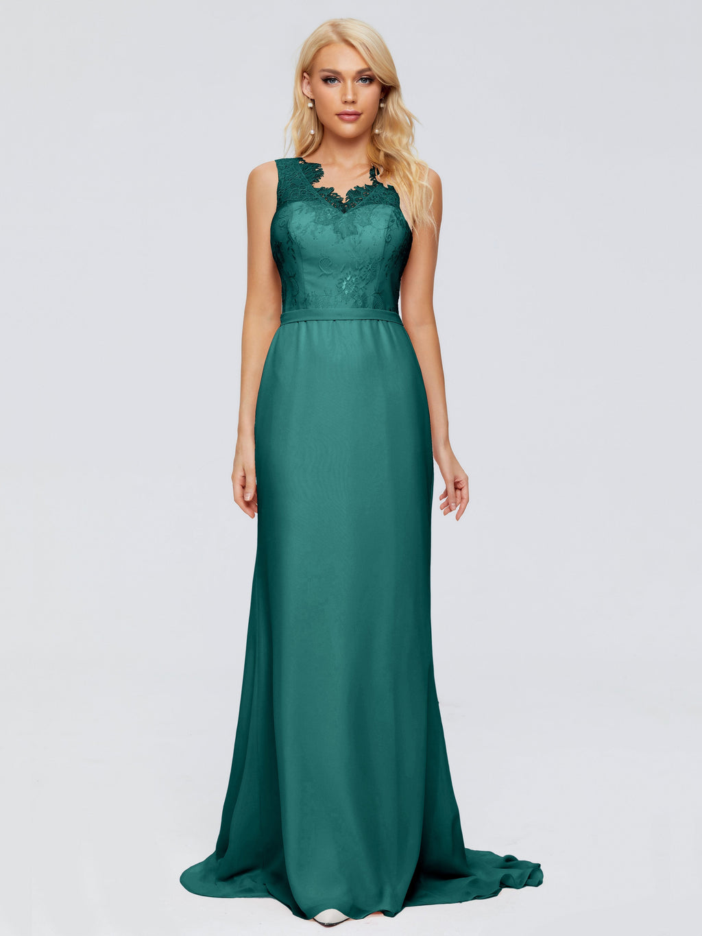 Alexis Hourglass V-Neck Lace Bridesmaid Dresses