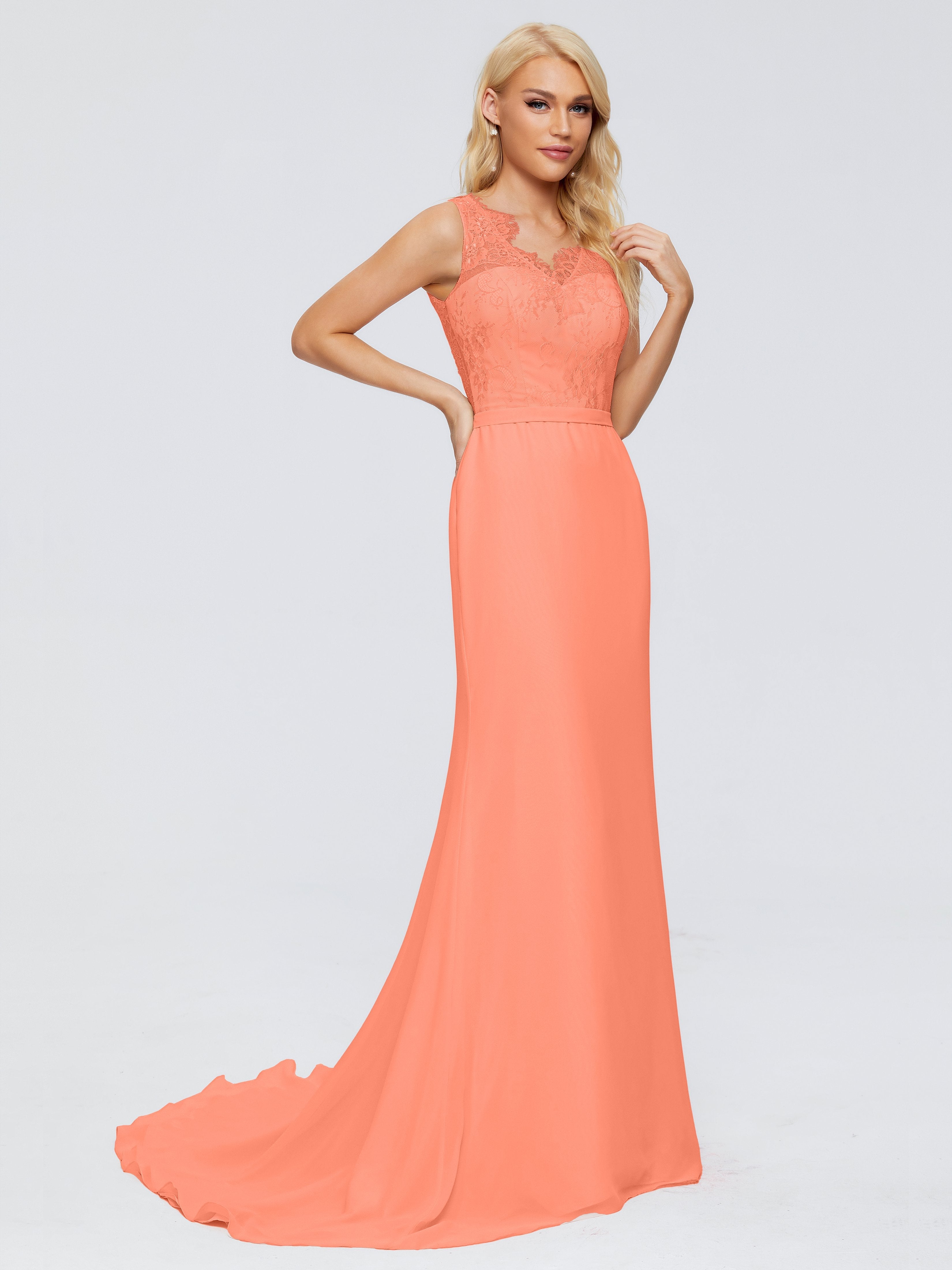 Alexis Hourglass V-Neck Lace Bridesmaid Dresses