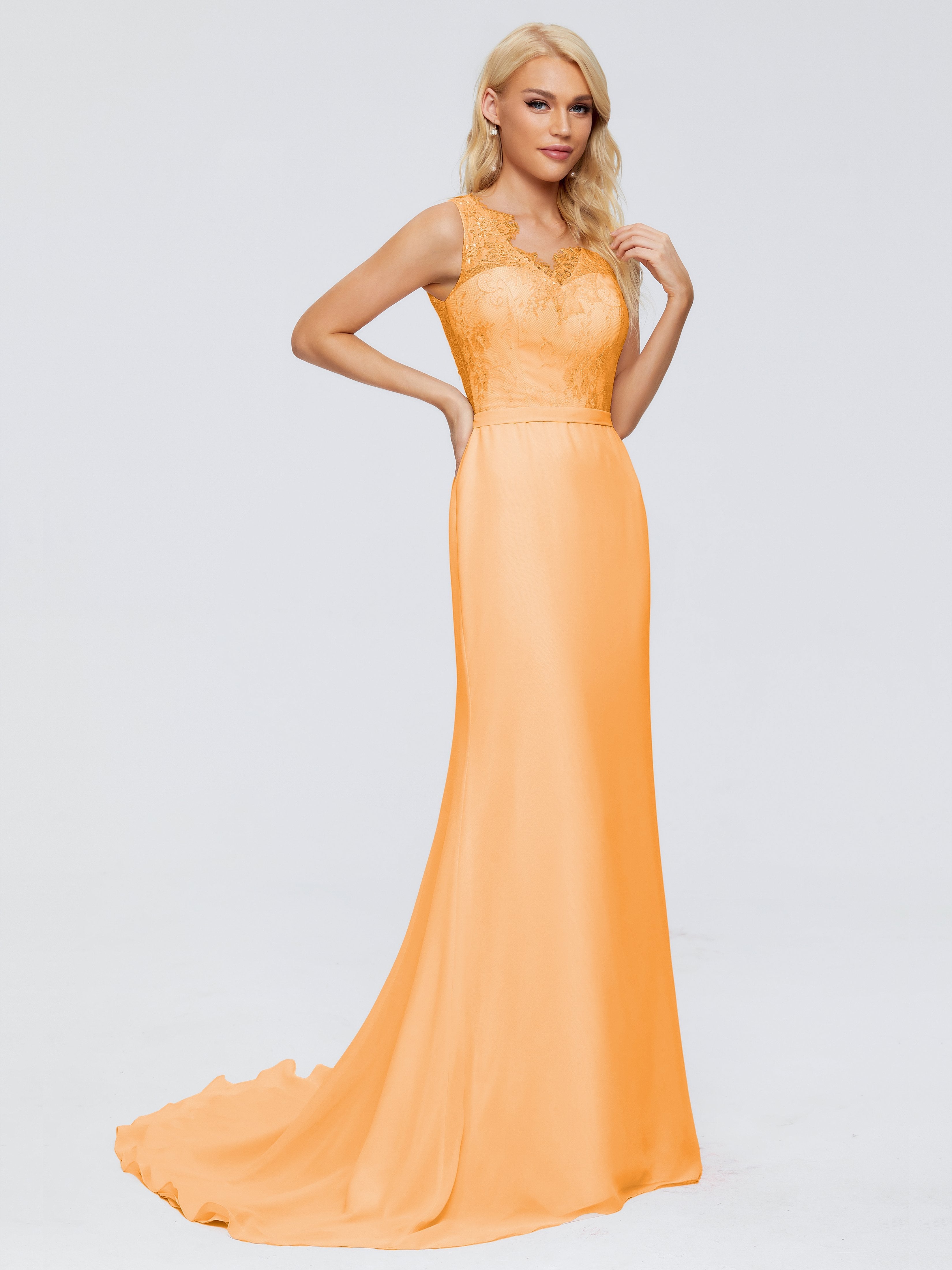 Alexis Hourglass V-Neck Lace Bridesmaid Dresses
