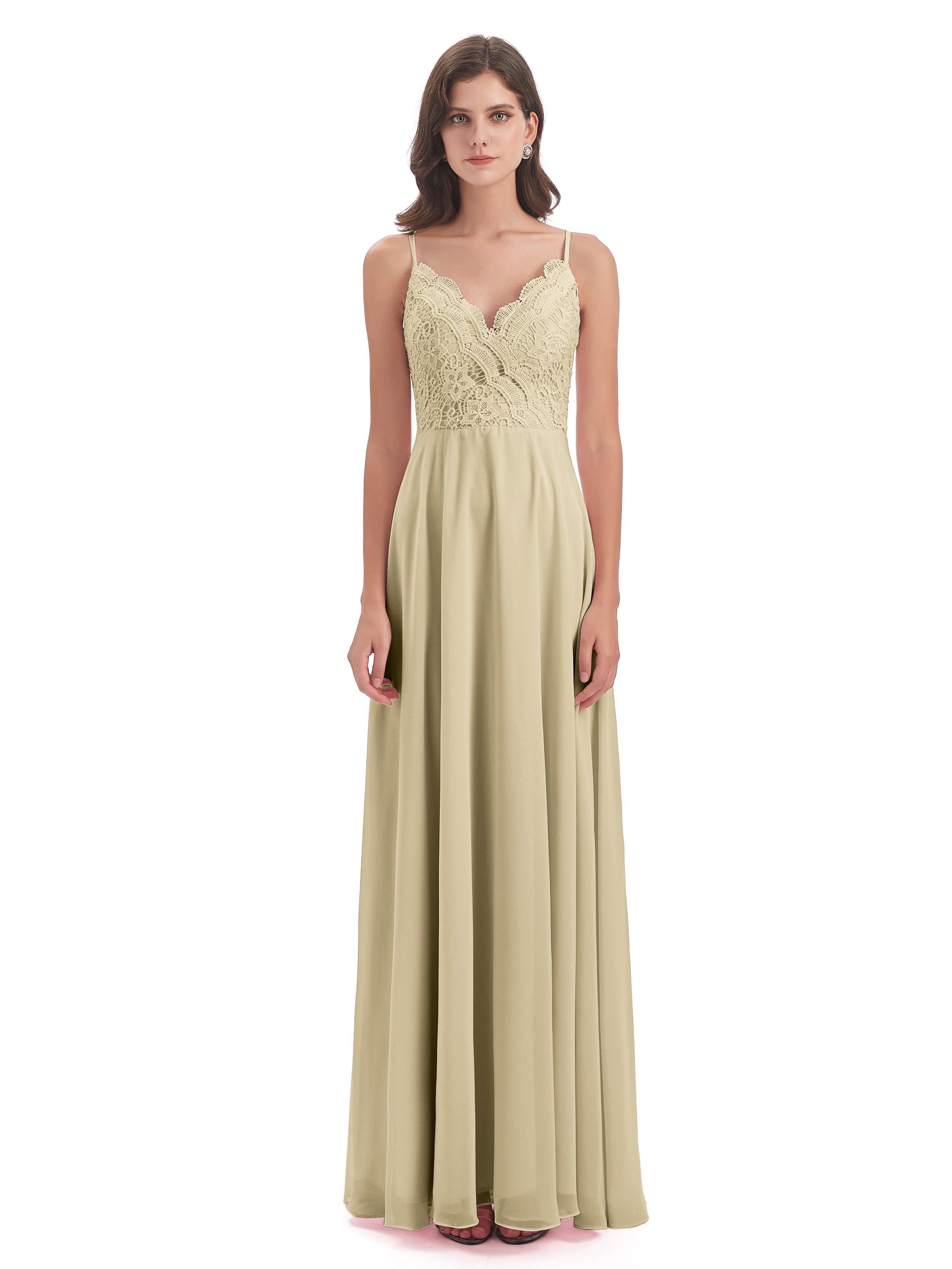 Alisa Spaghetti Straps Lace Bridesmaid Dresses