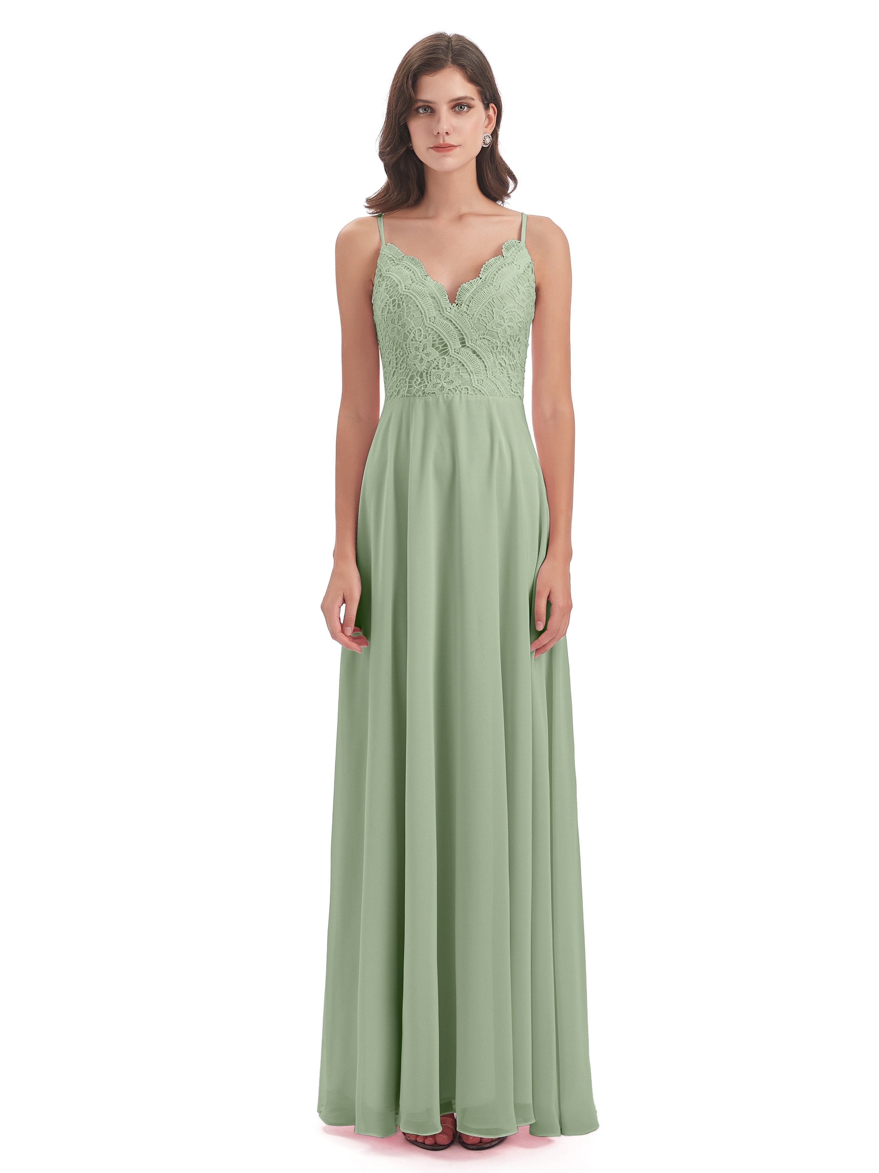 Alisa Spaghetti Straps Lace Bridesmaid Dresses