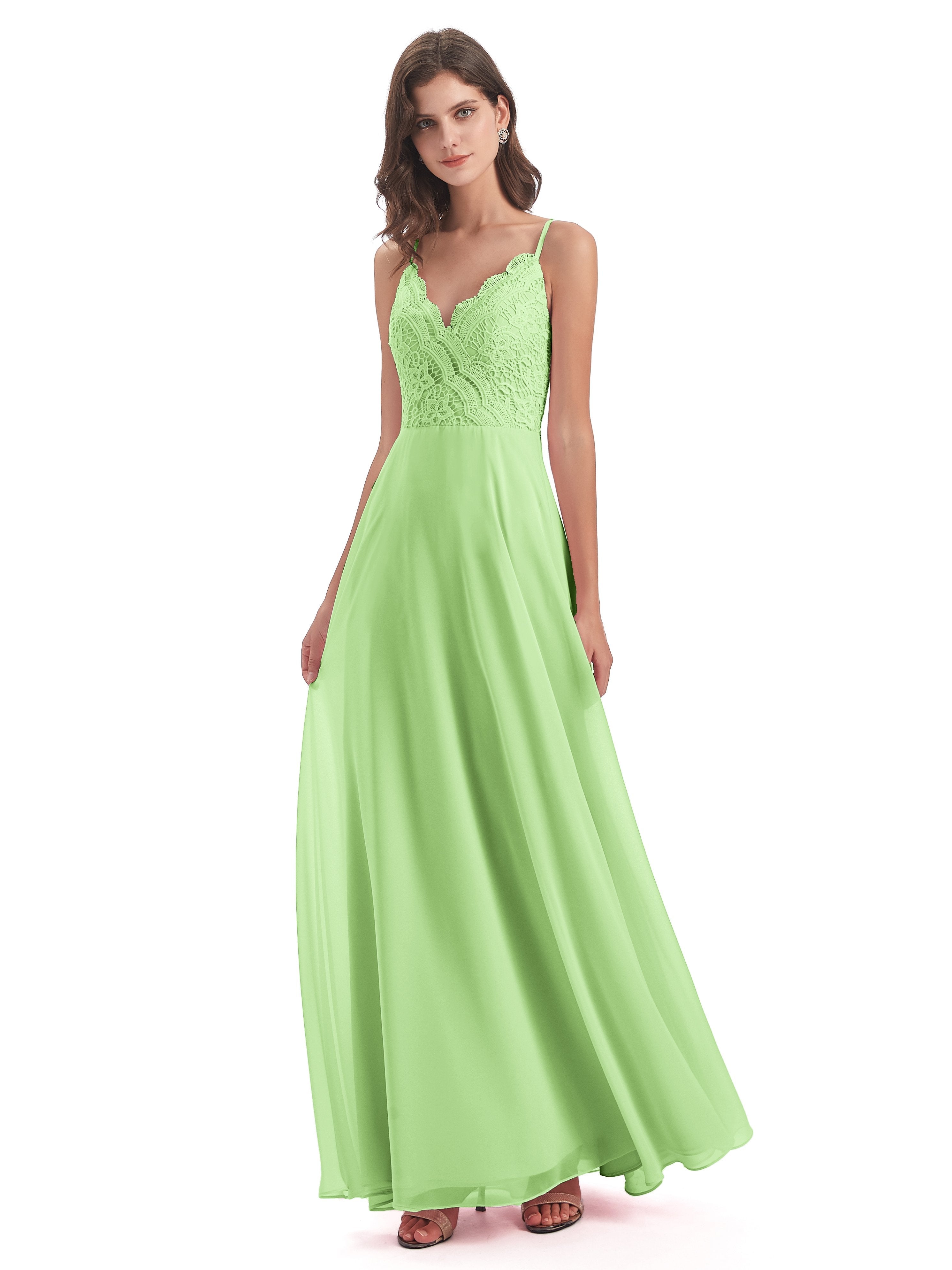 Alisa Spaghetti Straps Lace Bridesmaid Dresses
