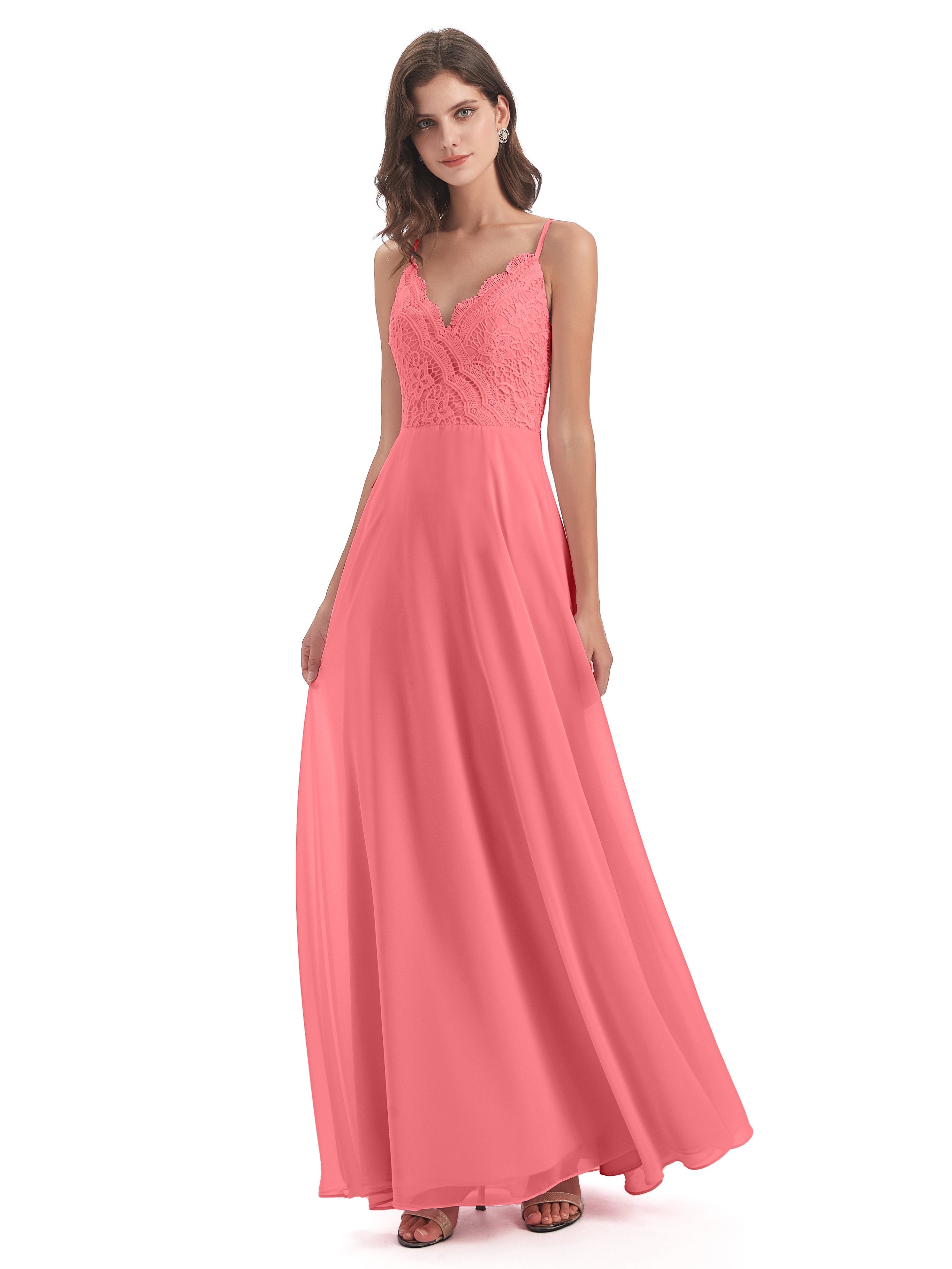 Alisa Spaghetti Straps Lace Bridesmaid Dresses
